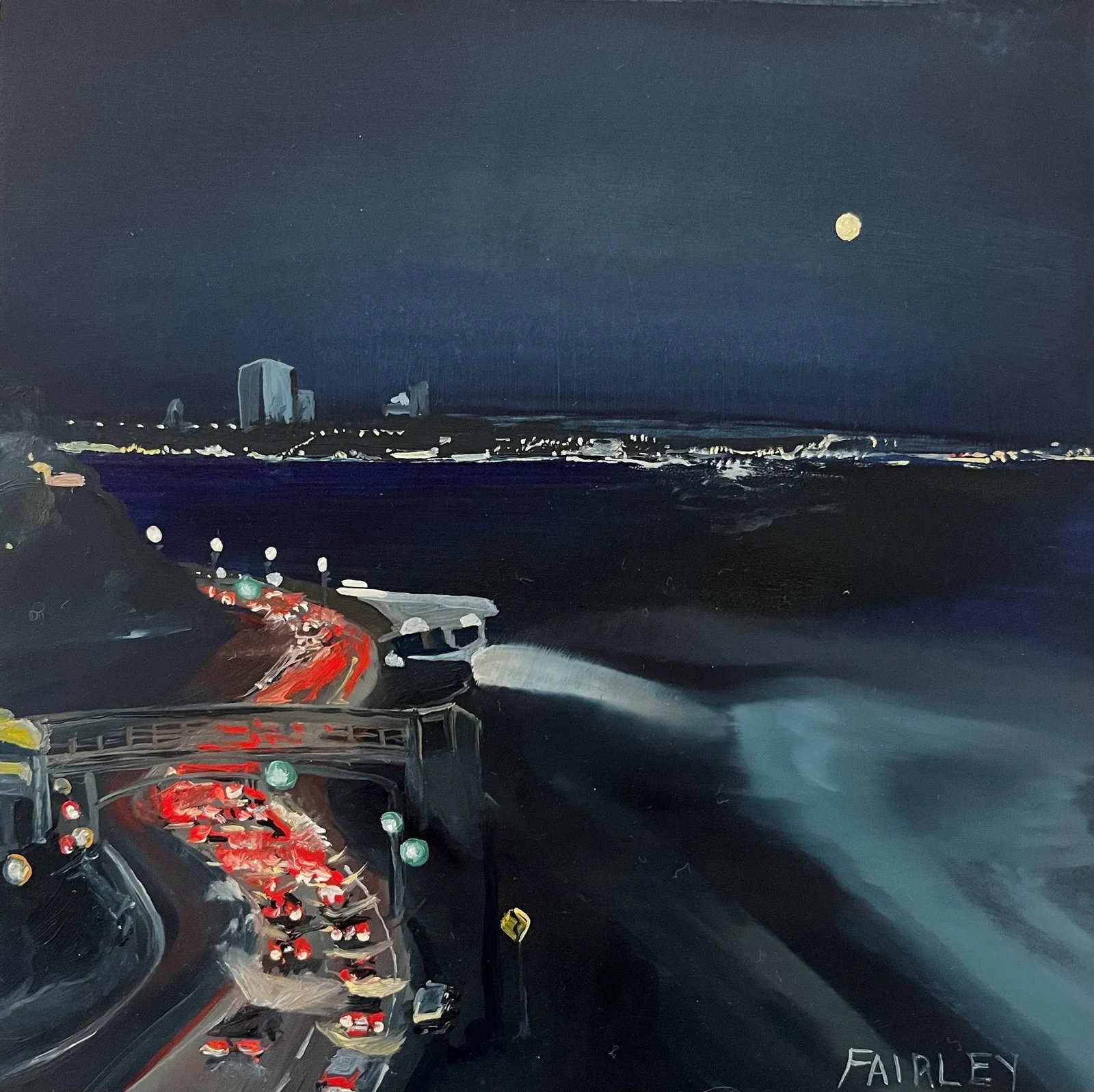 PCH at Porto Marina Nocturne; Full Moon, Original Painting by Jessica Fairley - 7