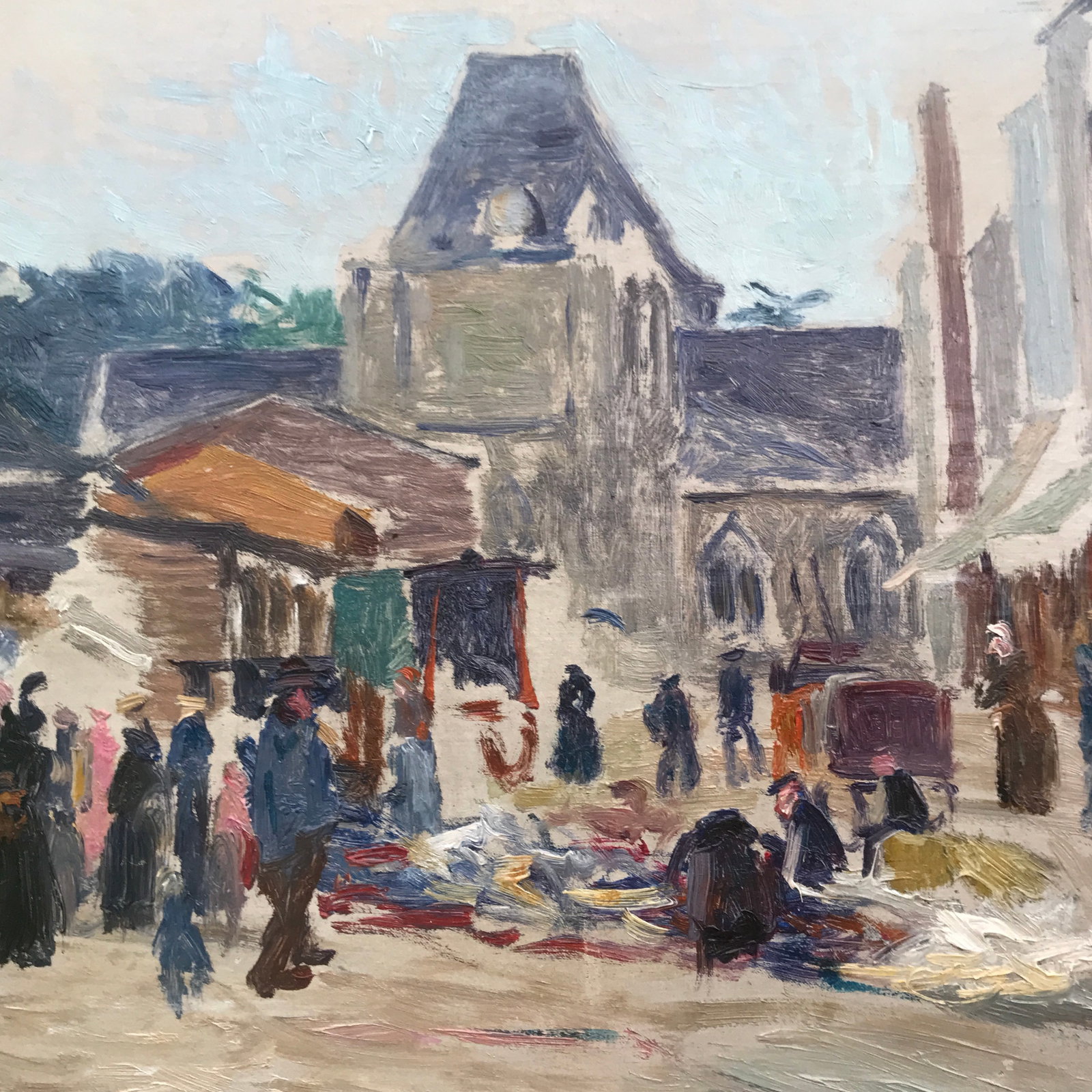 Mid-Century French Street Scene Oil Painting - 4