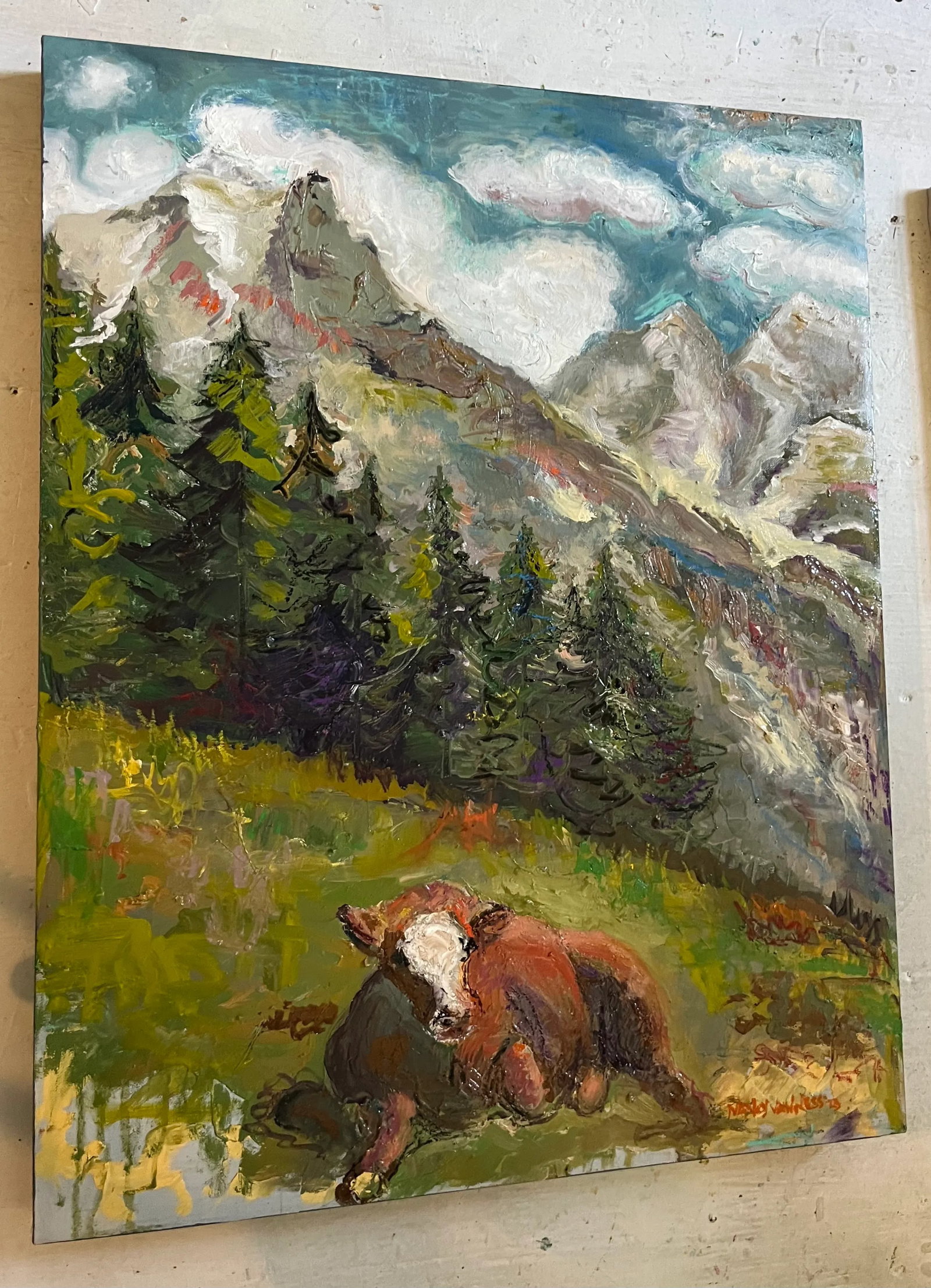 Cow in the Swiss Alps, Oil Paintings, by Van Ness - 5