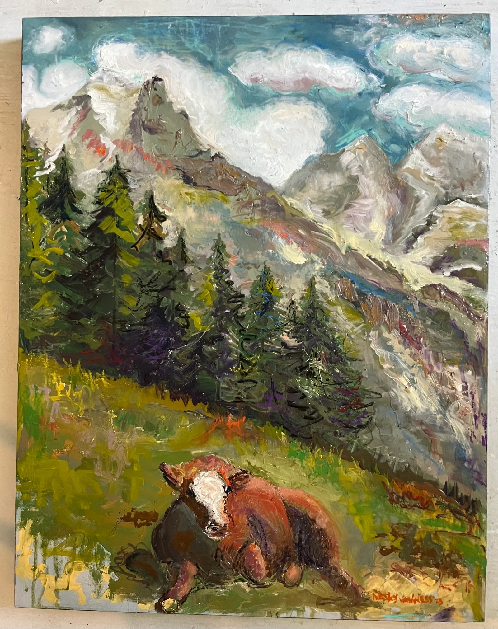 Cow in the Swiss Alps, Oil Paintings, by Van Ness - 6