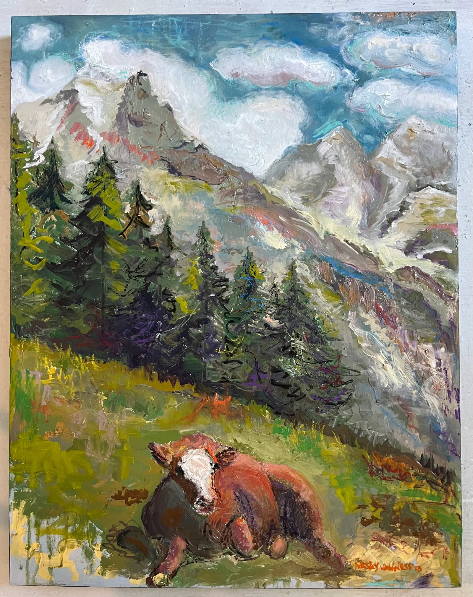 Cow in the Swiss Alps, Oil Paintings, by Van Ness - 7