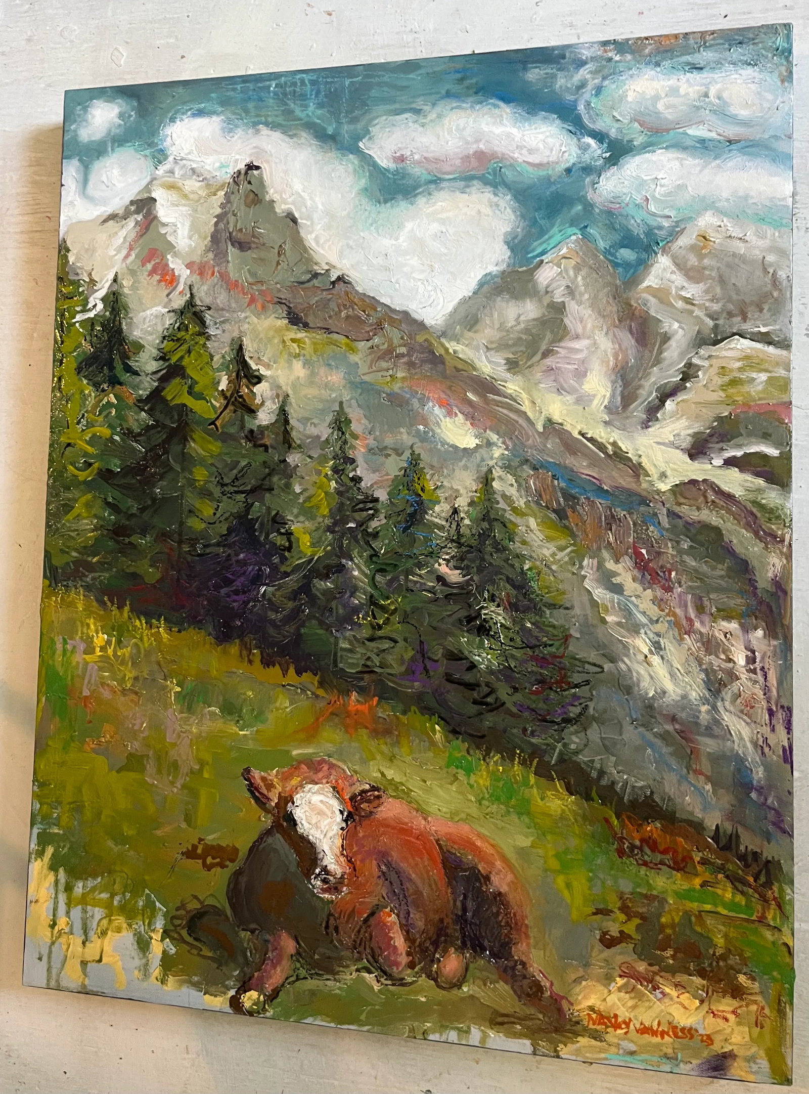 Cow in the Swiss Alps, Oil Paintings, by Van Ness - 8