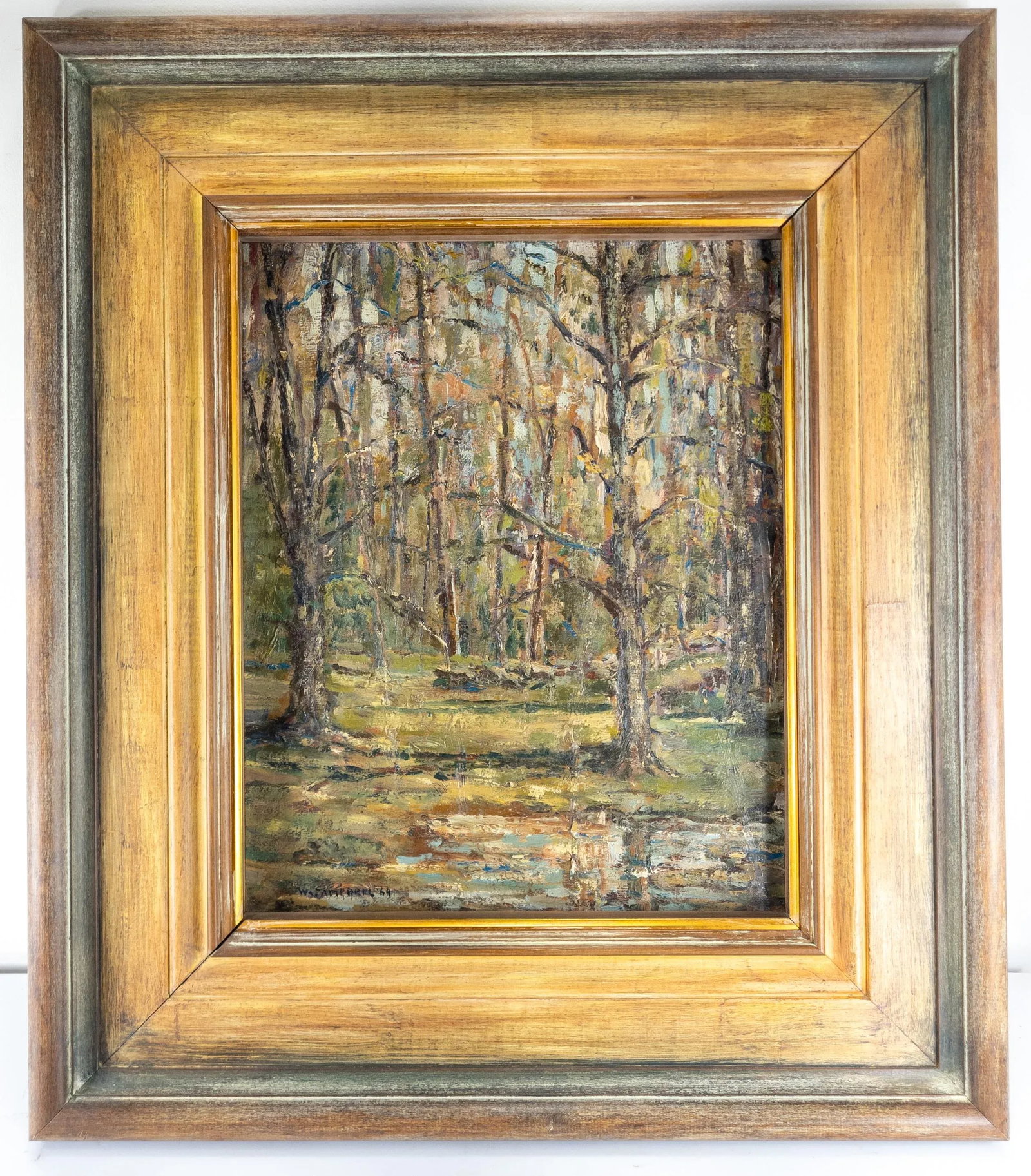 Mid-Century Modern Impressionist Oil Painting Wooded Landscape Signed Campbell - 11