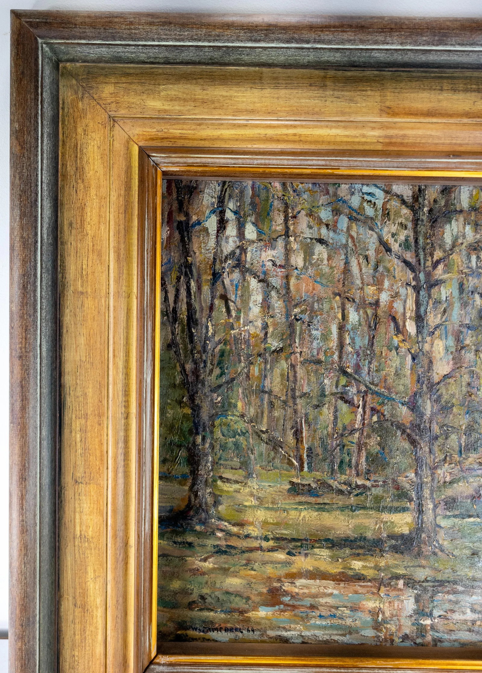Mid-Century Modern Impressionist Oil Painting Wooded Landscape Signed Campbell - 3