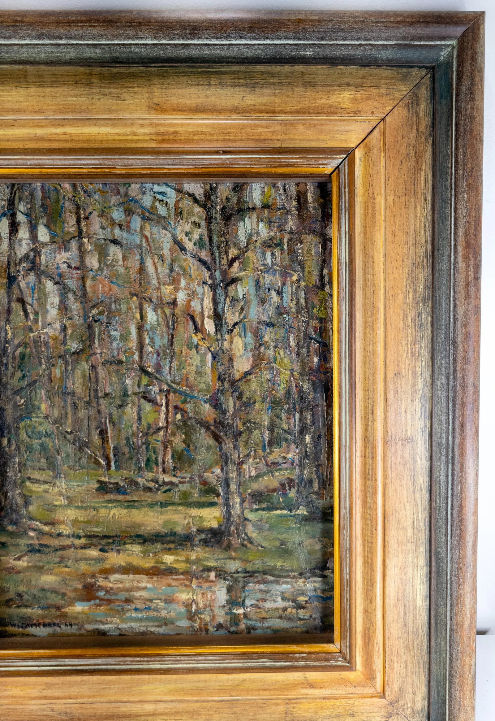 Mid-Century Modern Impressionist Oil Painting Wooded Landscape Signed Campbell - 4
