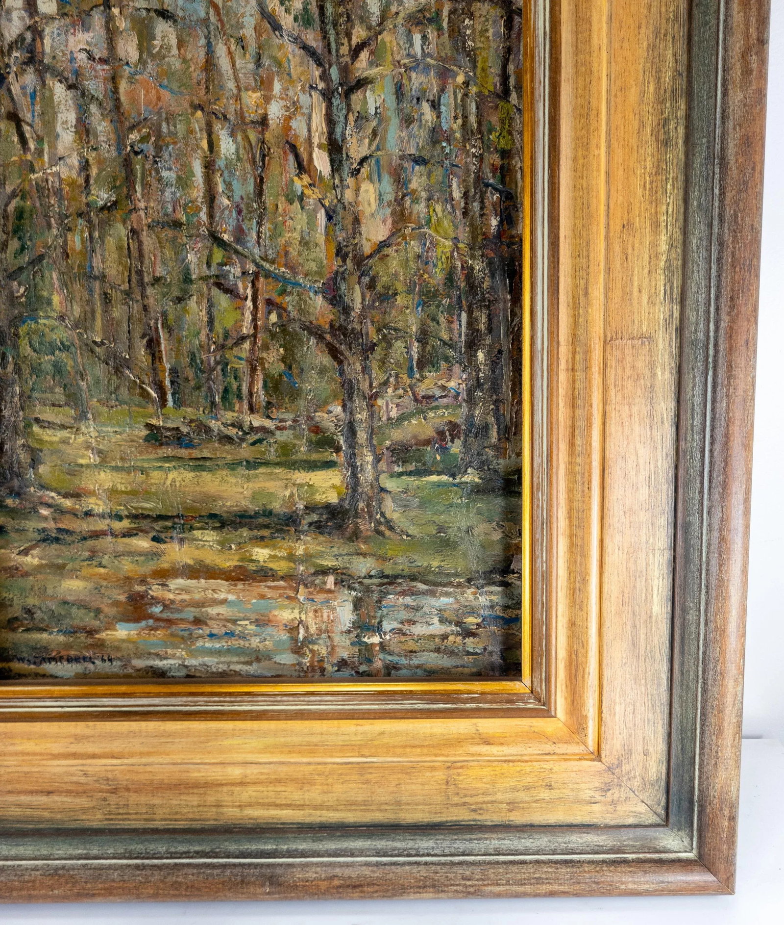 Mid-Century Modern Impressionist Oil Painting Wooded Landscape Signed Campbell - 5