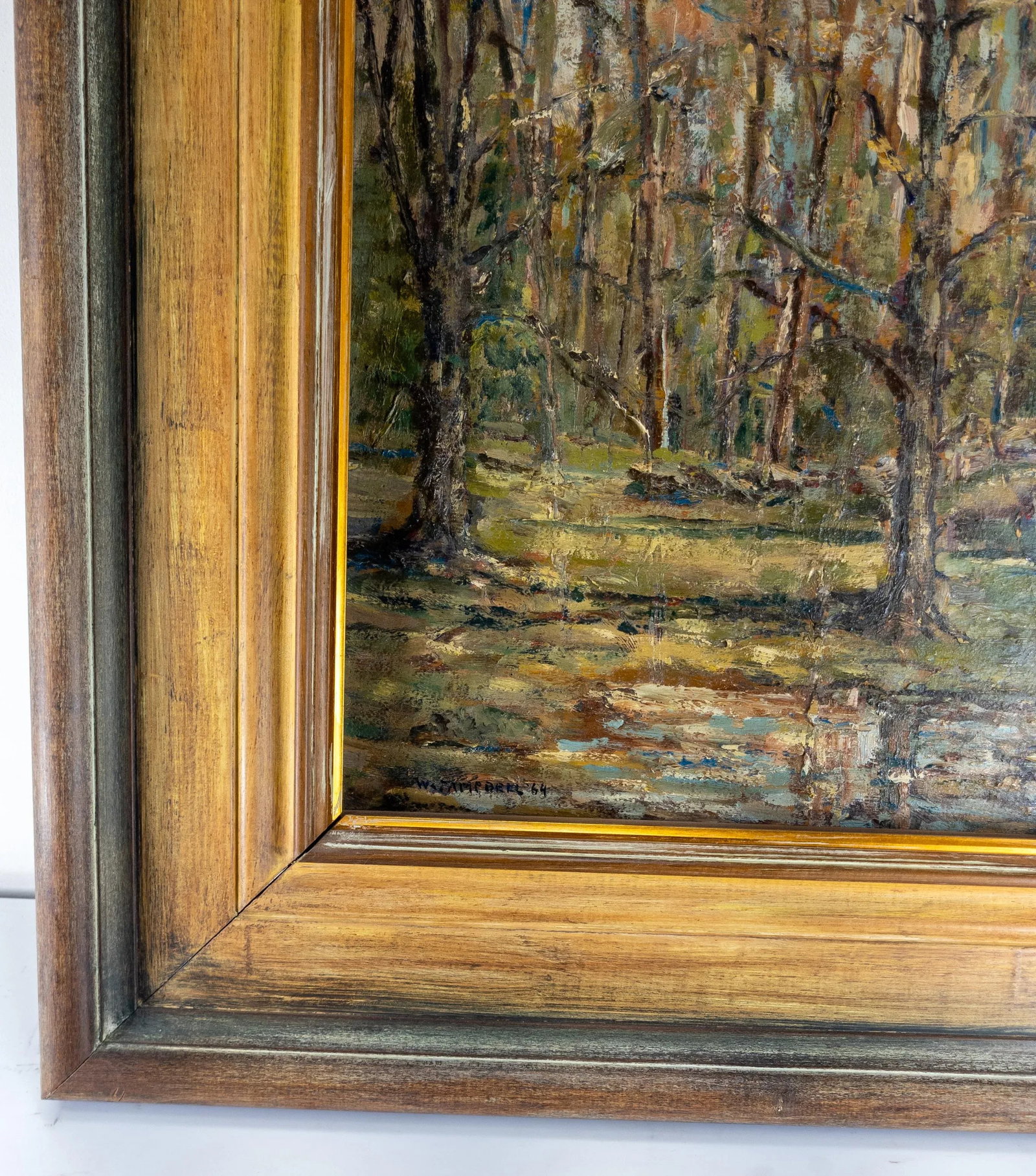 Mid-Century Modern Impressionist Oil Painting Wooded Landscape Signed Campbell - 6