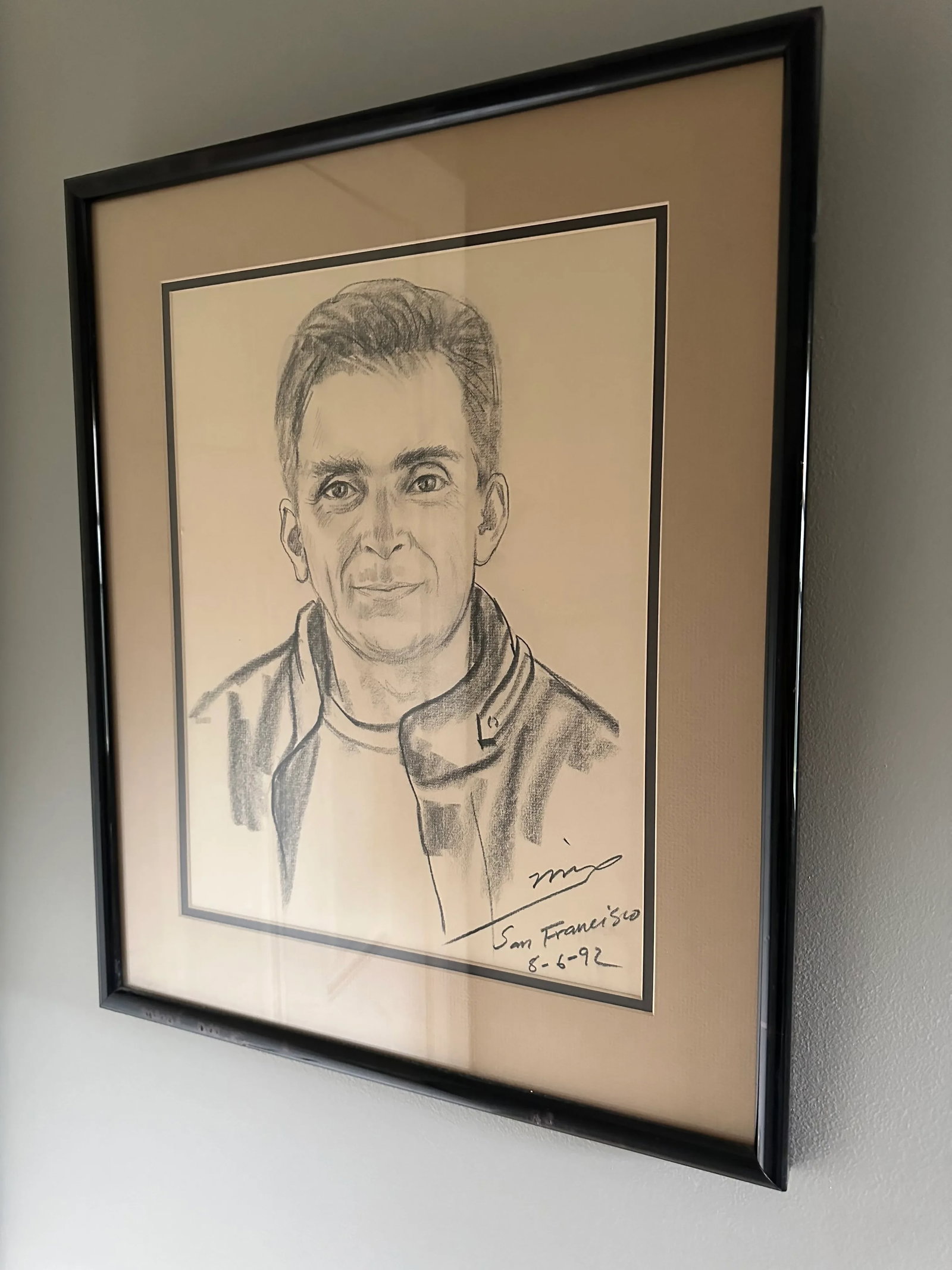 Vintage 1992 Framed Charcoal Portrait of a Man - 3