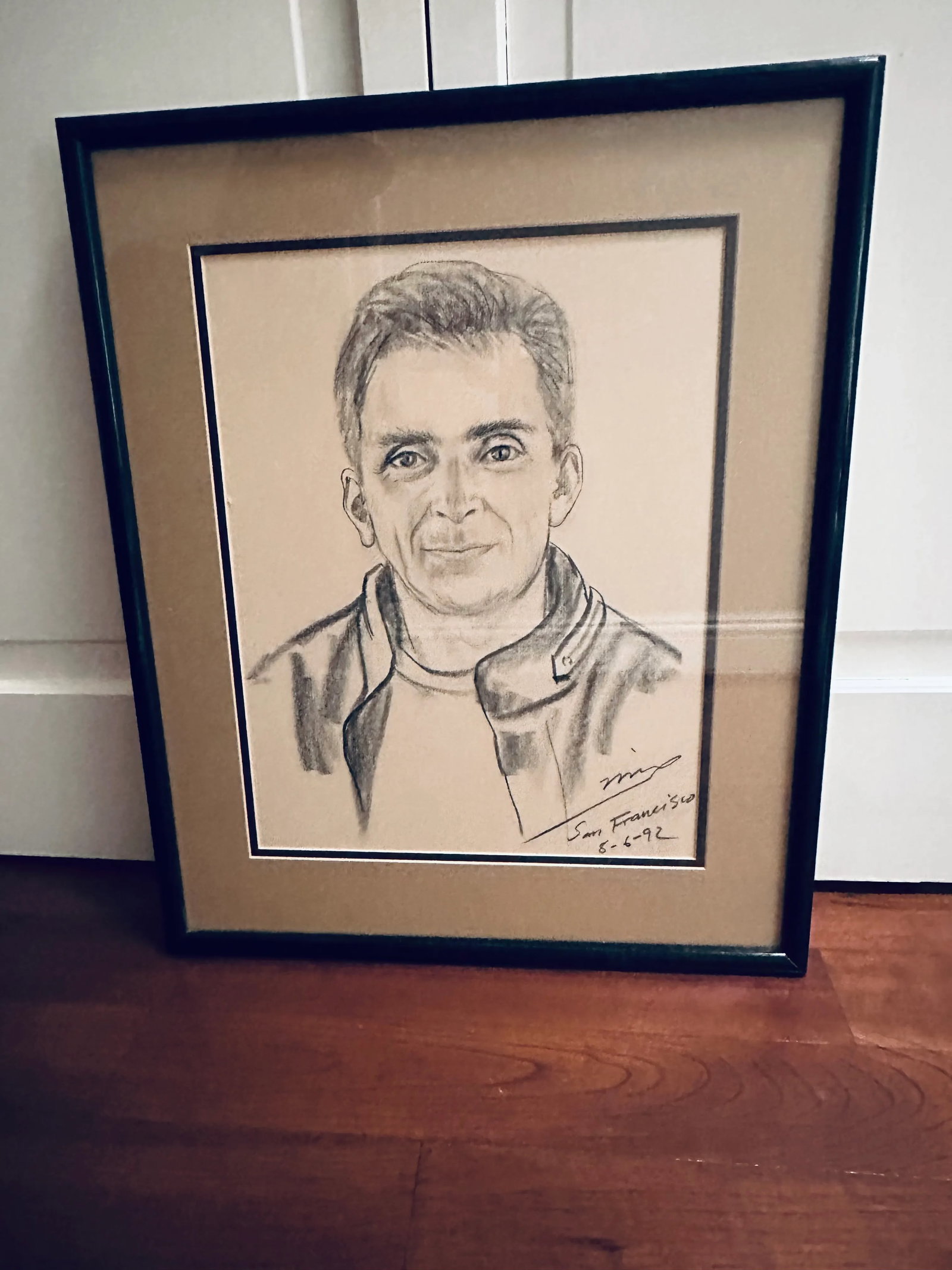 Vintage 1992 Framed Charcoal Portrait of a Man - 9