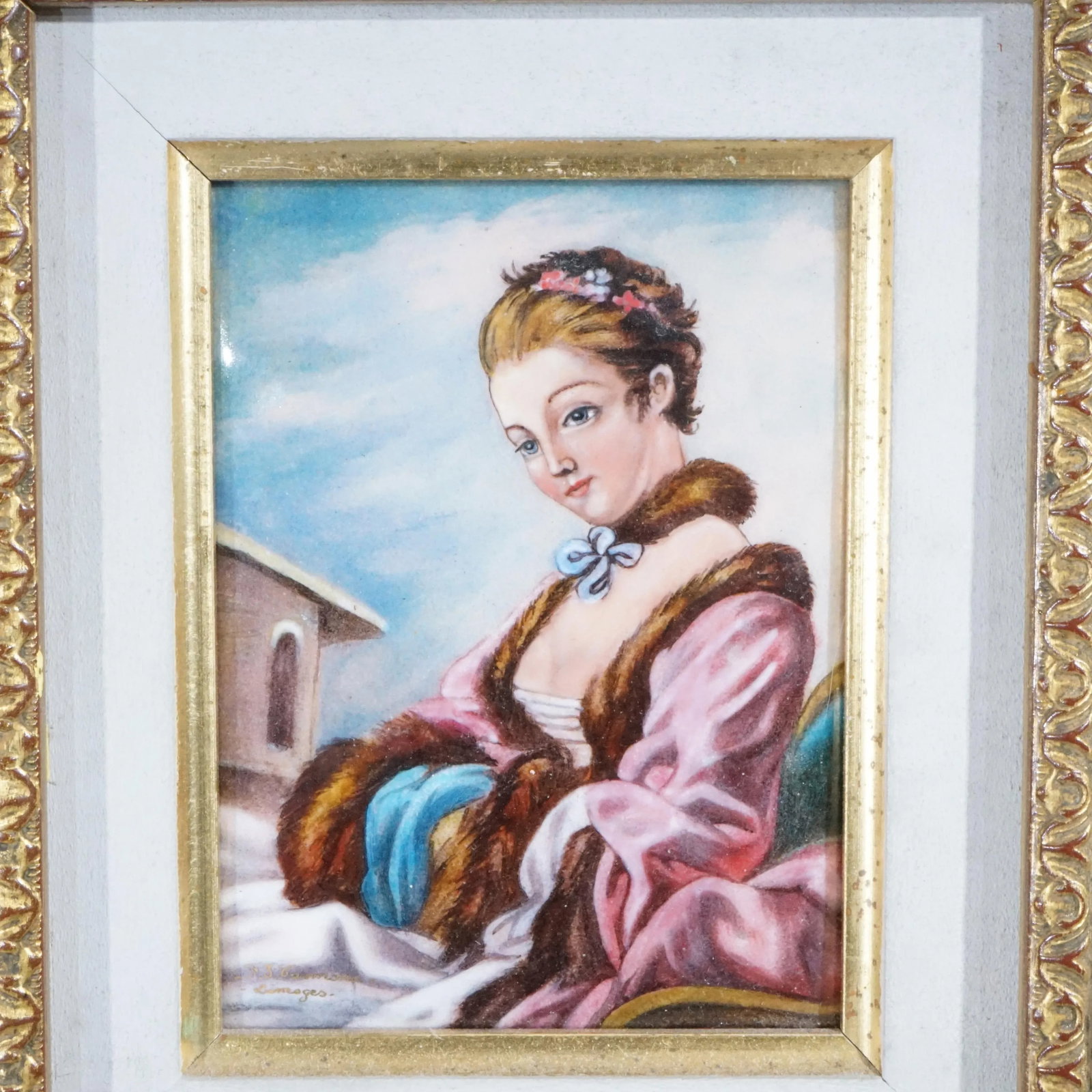 French Limoges Enamel on Copper Portrait Painting of a Woman, 20th Century - 2