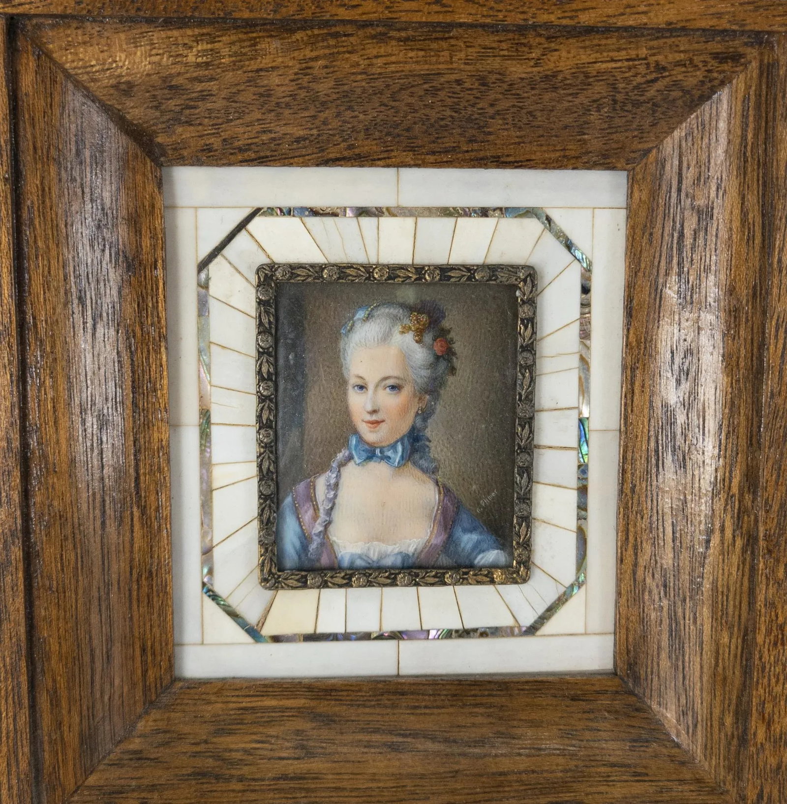 19th Century Pair of French Framed Miniature Watercolor Portraits - 4
