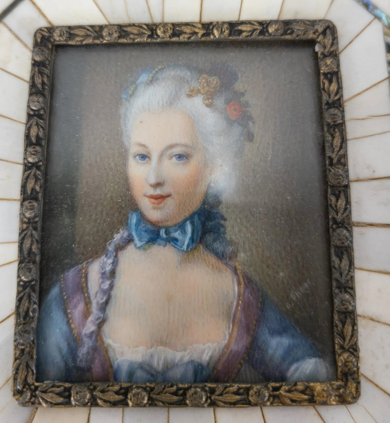 19th Century Pair of French Framed Miniature Watercolor Portraits - 9