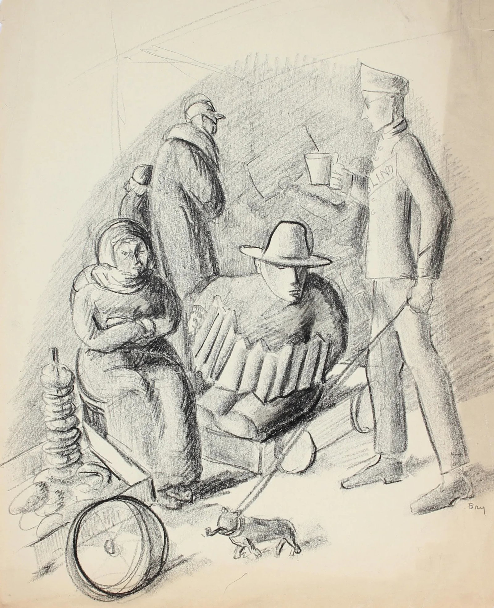 Street Entertainers, Graphite on Paper, Circa 1930s - 3