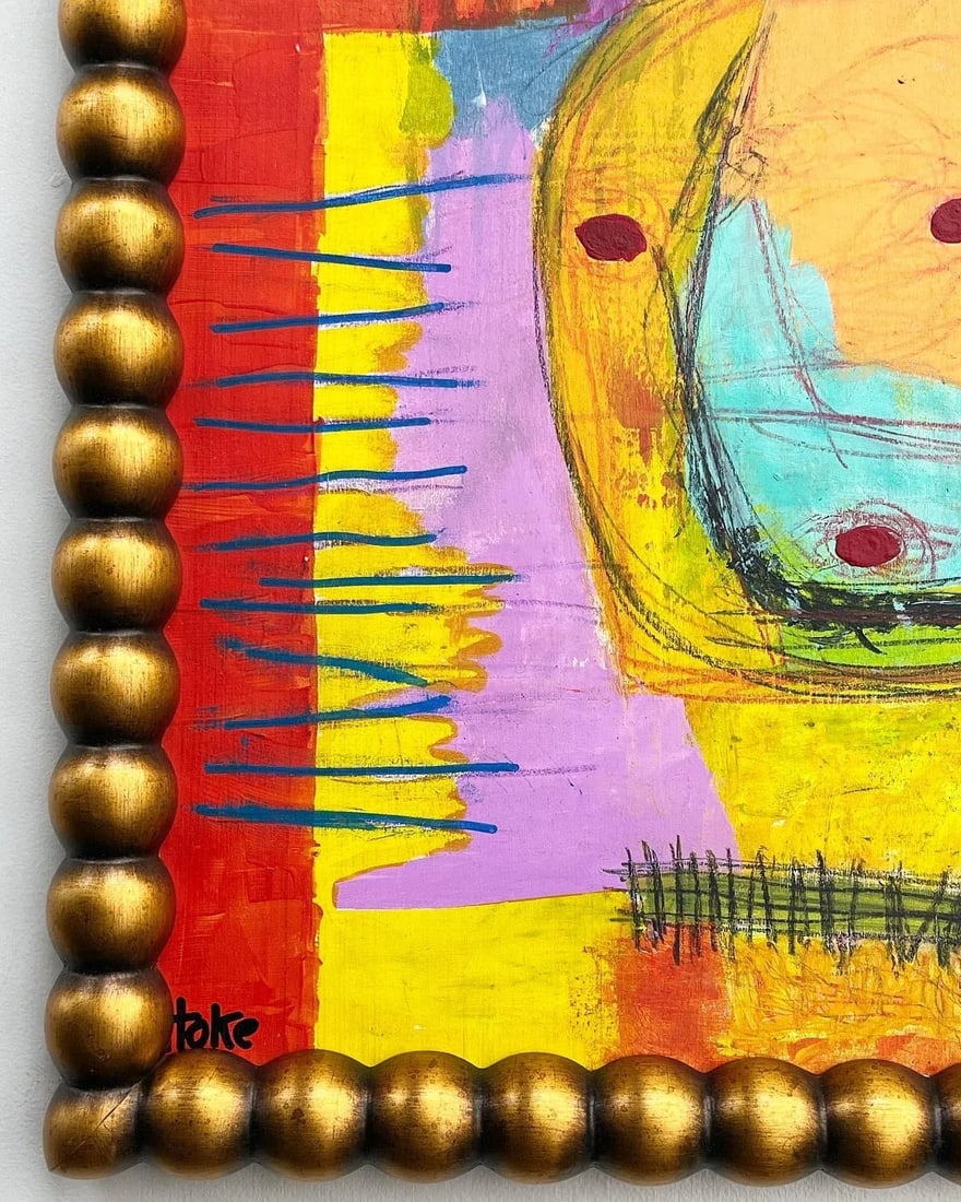 Colorful Modern Outsider Art Painting on Wood by Bob Hoke - 4