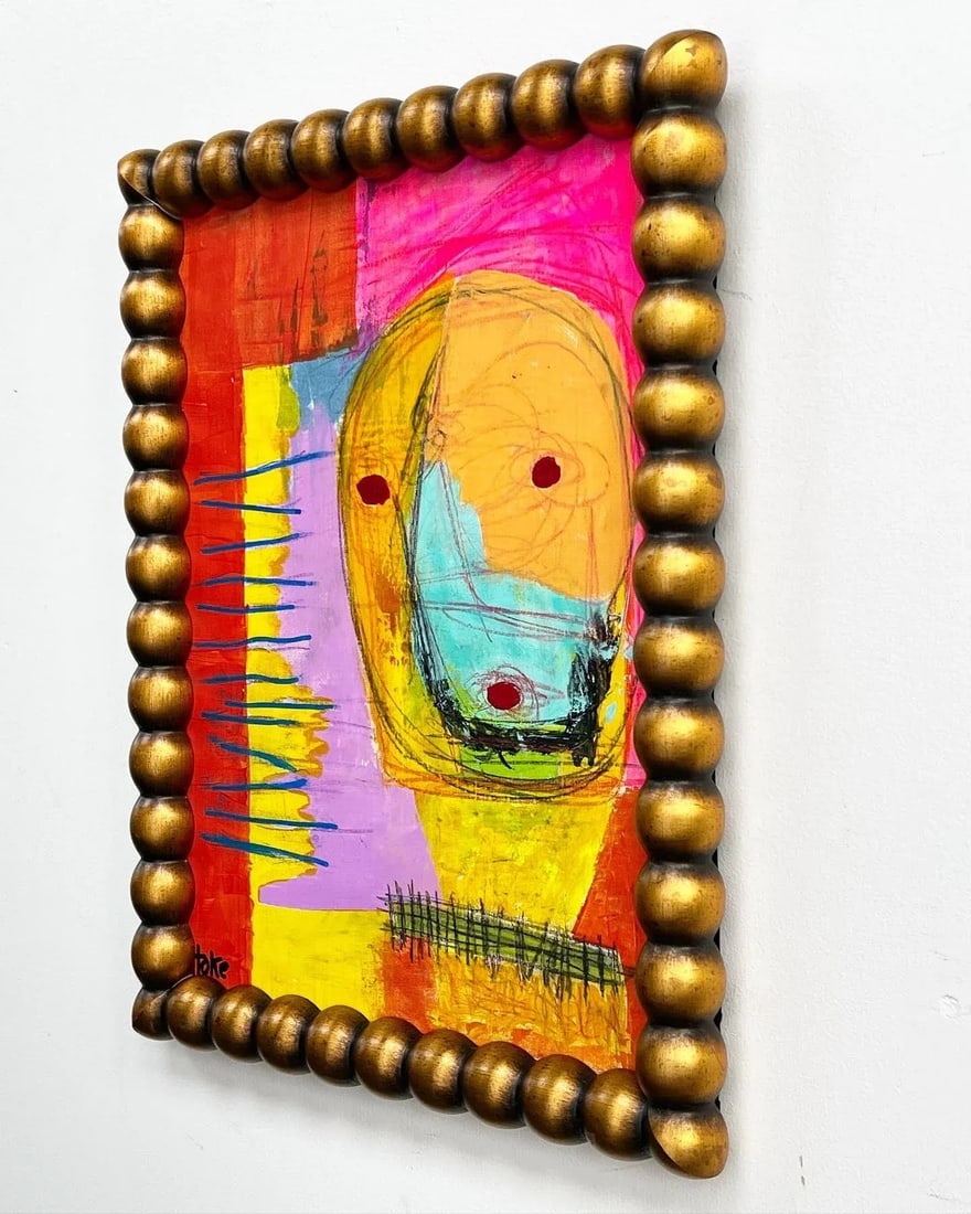 Colorful Modern Outsider Art Painting on Wood by Bob Hoke - 5