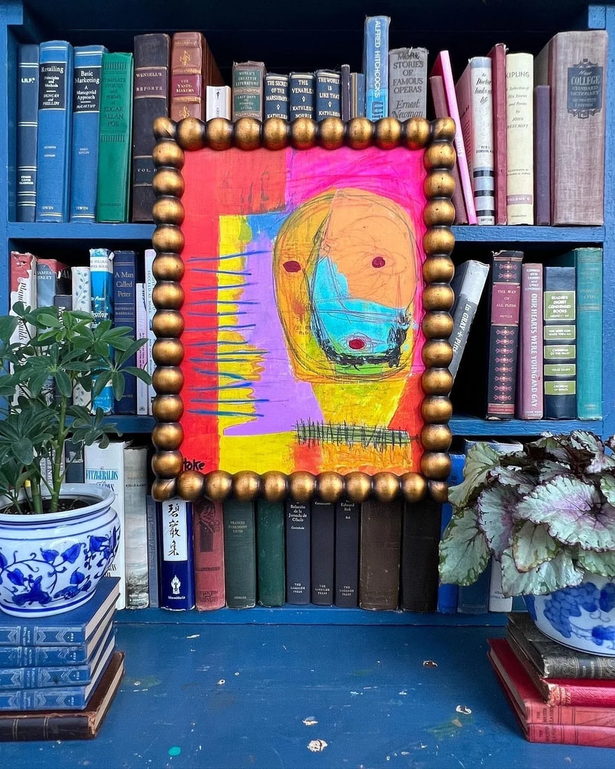 Colorful Modern Outsider Art Painting on Wood by Bob Hoke - 6