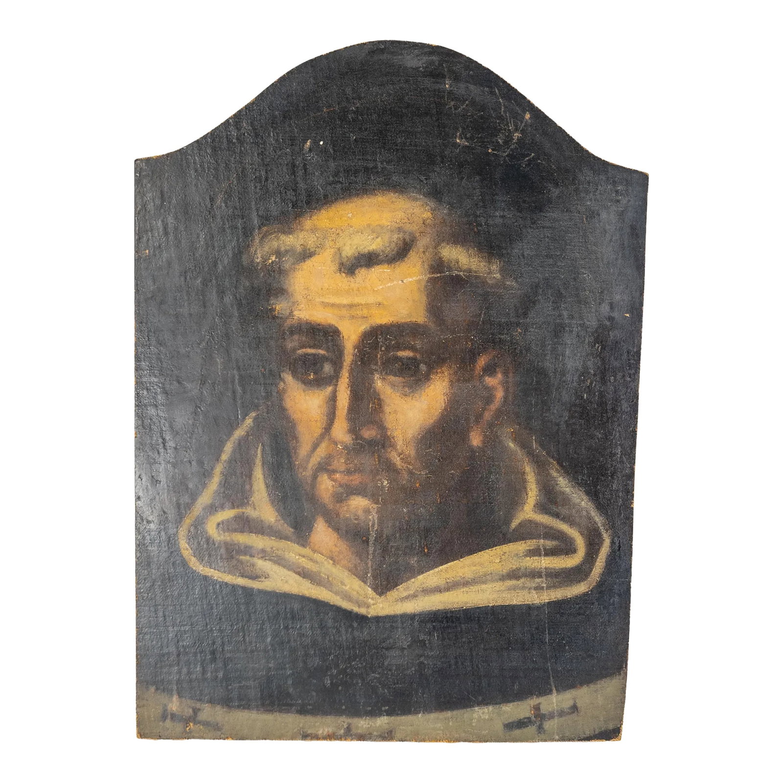 18th Century Italian or Spanish Old Master Painting of a Saint: We are selling this Old Master 18th century or earlier oil on canvas painting of a Saint. This saint is painted in an Italian or Spanish style and the canvas has been laid down on plywood with very