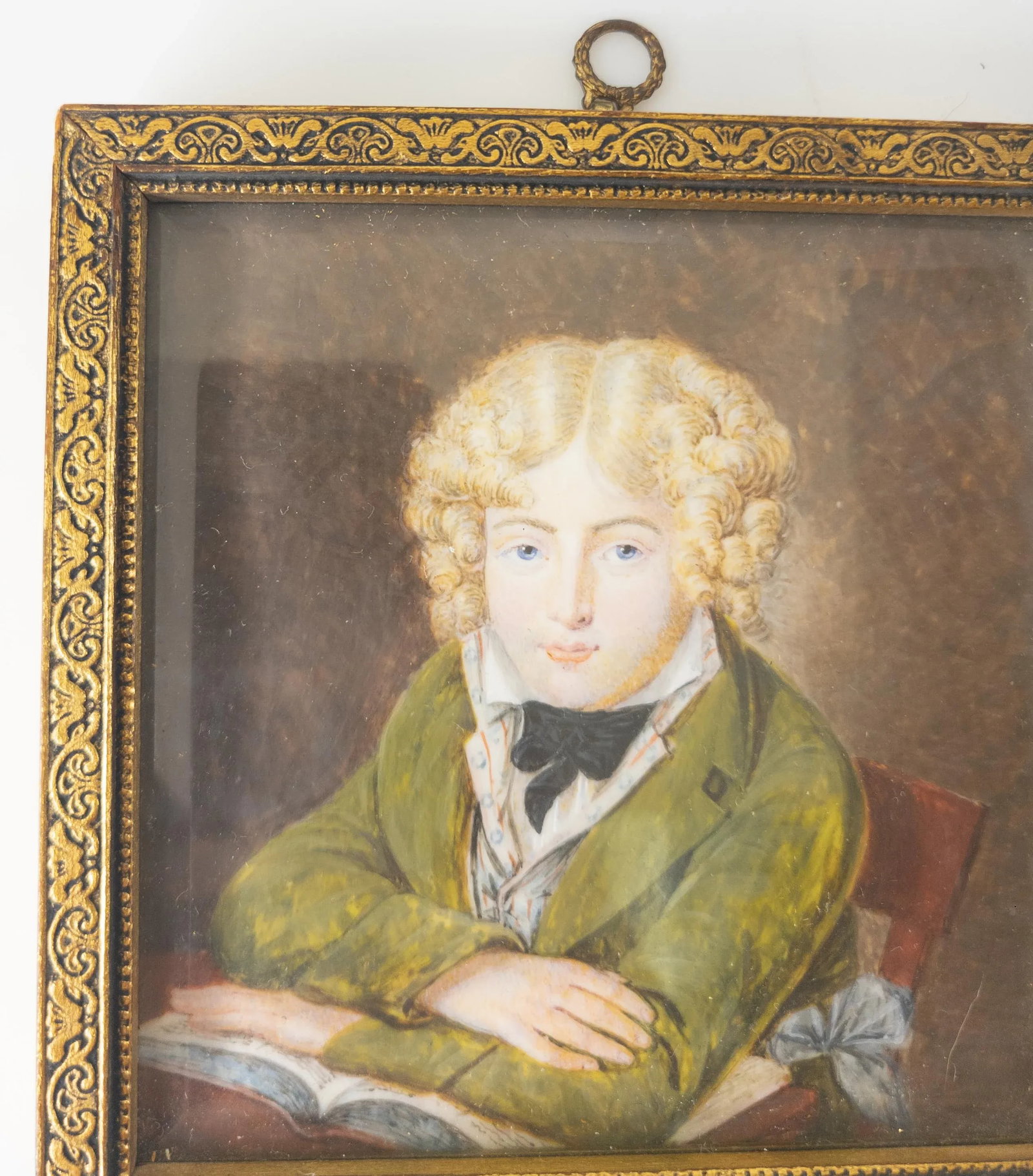 19th Century French Miniature Watercolor Portrait Painting of a Boy After Daniel Saint - 2