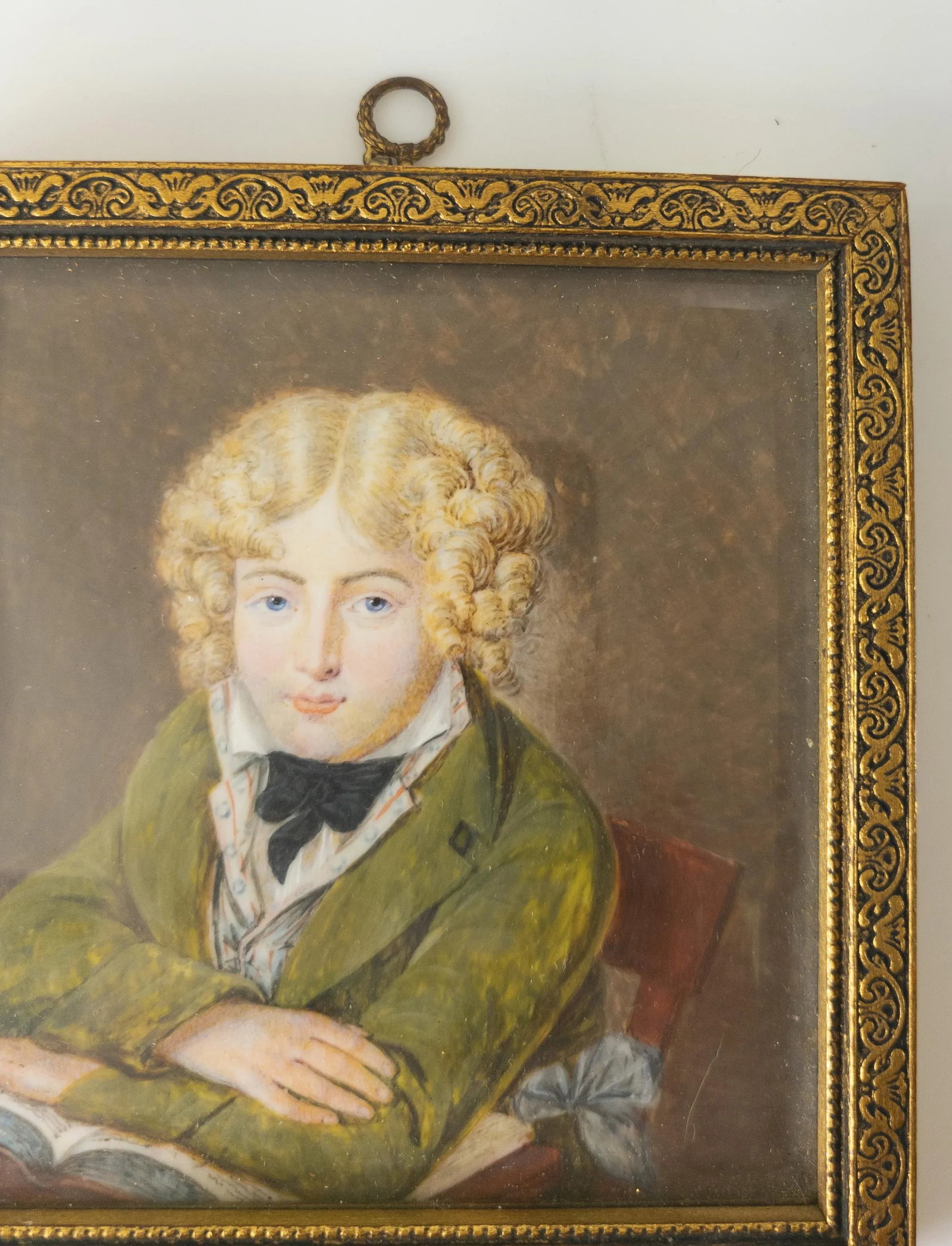 19th Century French Miniature Watercolor Portrait Painting of a Boy After Daniel Saint - 3