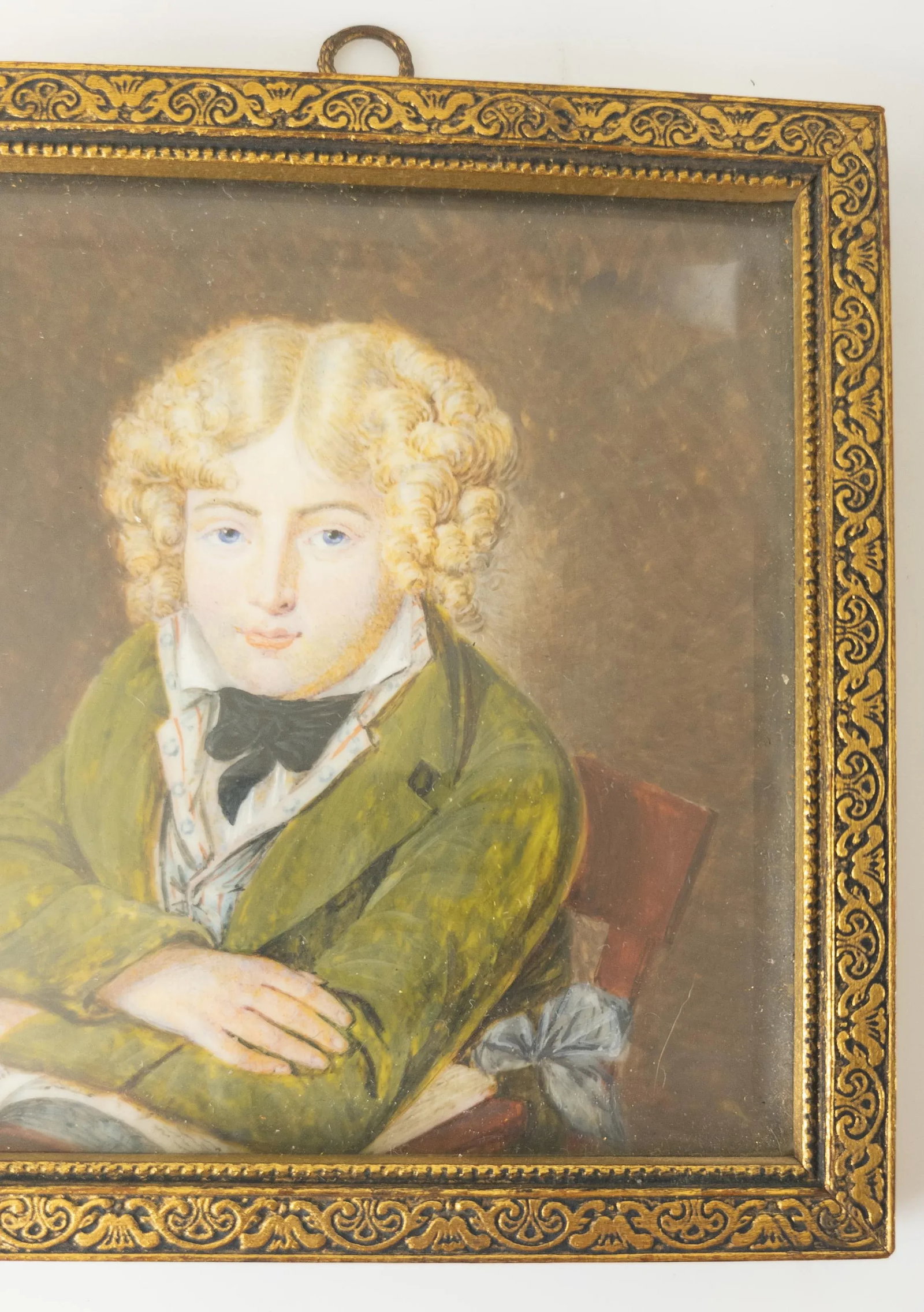 19th Century French Miniature Watercolor Portrait Painting of a Boy After Daniel Saint - 4