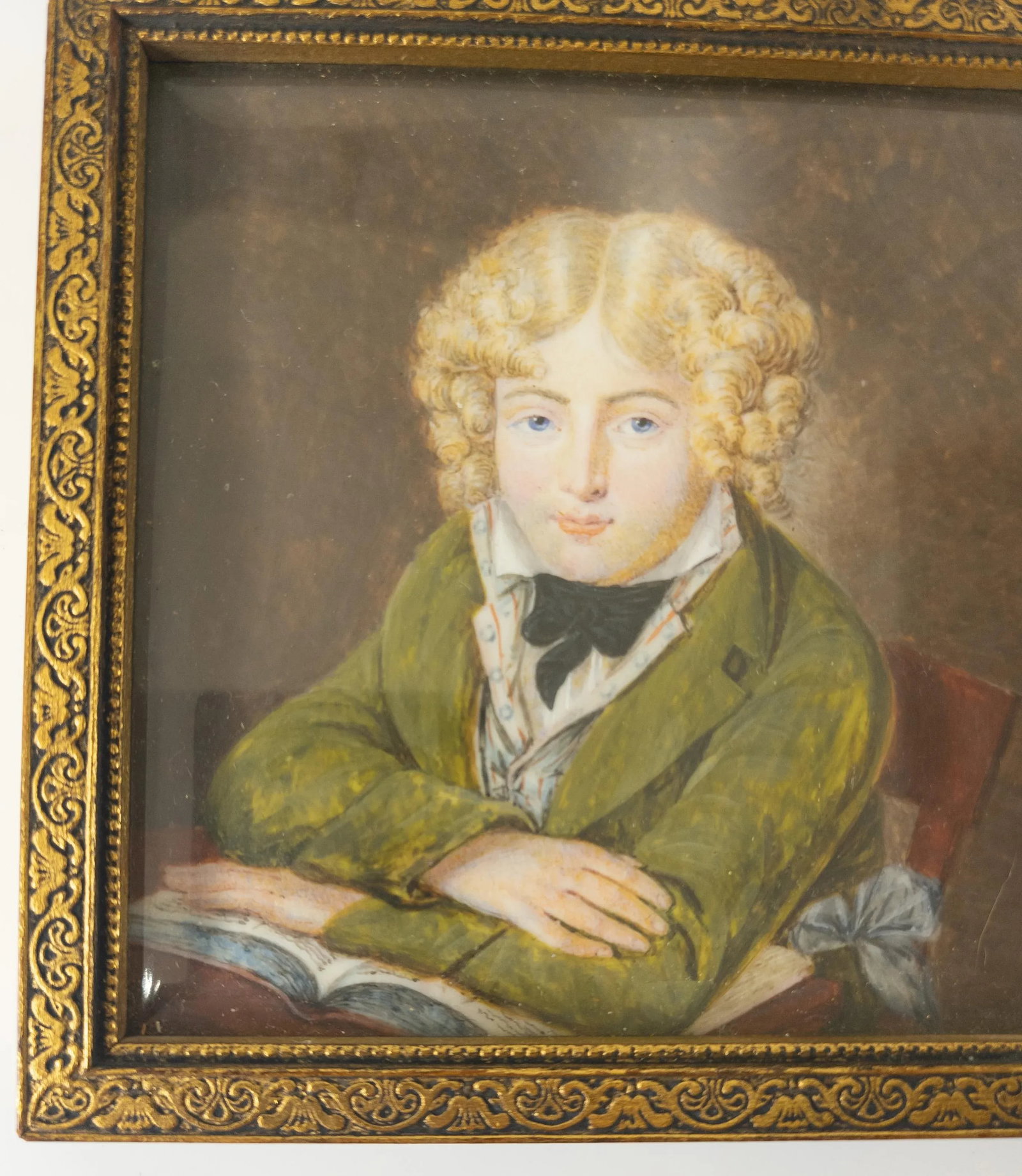 19th Century French Miniature Watercolor Portrait Painting of a Boy After Daniel Saint - 5