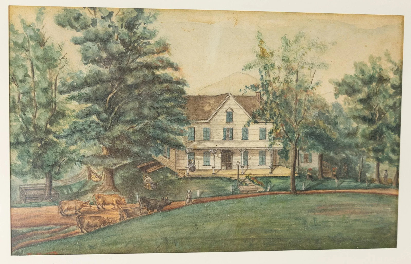 19th or 20th Century American Farmhouse Watercolor Rustic Folk Art Painting - 2