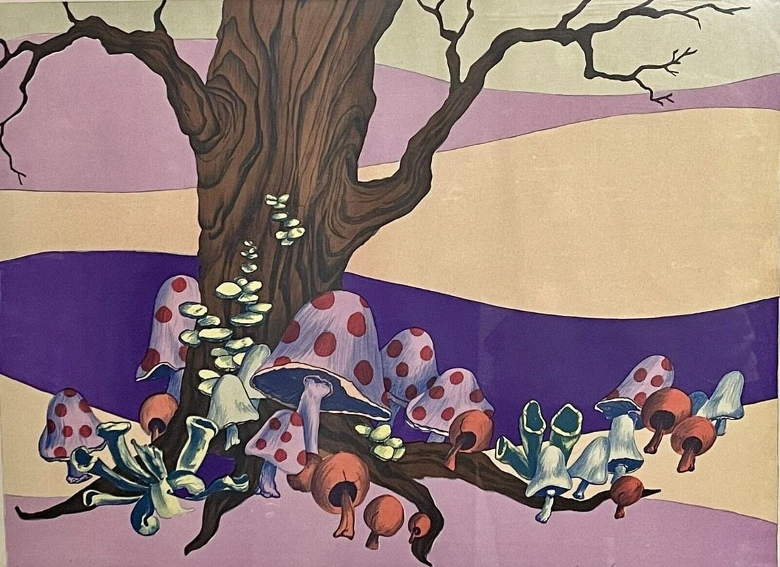 1970s Limited Edition Mushrooms Forest Landscape Print, Framed - 2
