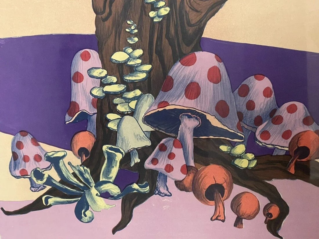 1970s Limited Edition Mushrooms Forest Landscape Print, Framed - 5