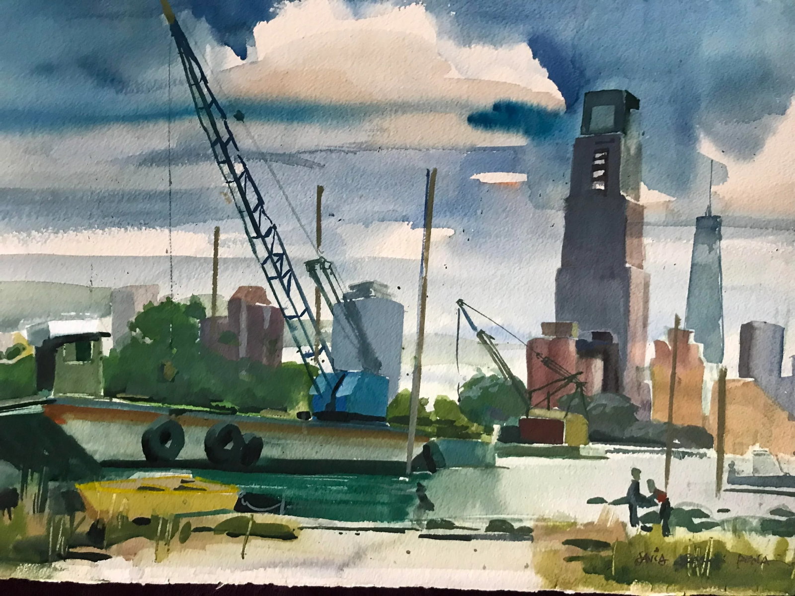 In the Boatyard Original Watercolor Painting - 2