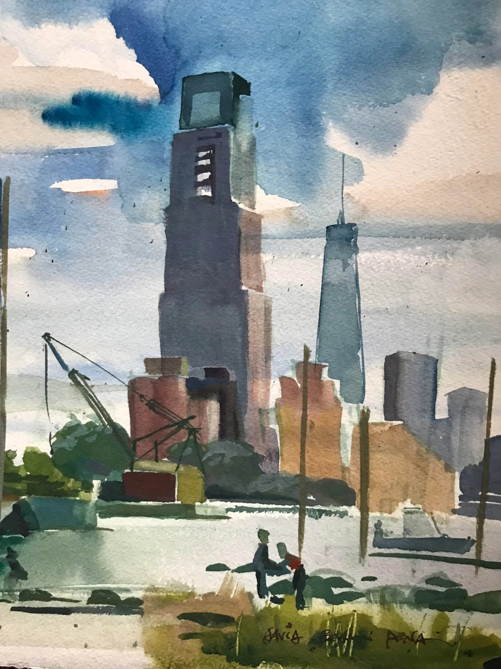In the Boatyard Original Watercolor Painting - 3