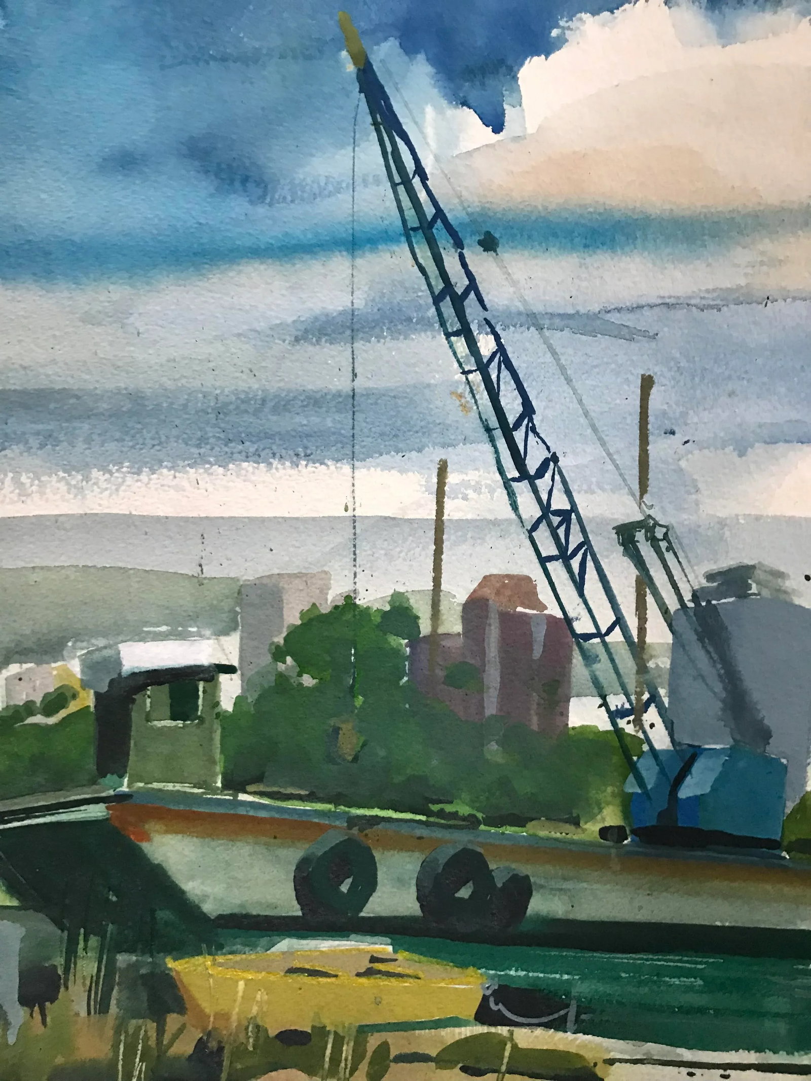 In the Boatyard Original Watercolor Painting - 4