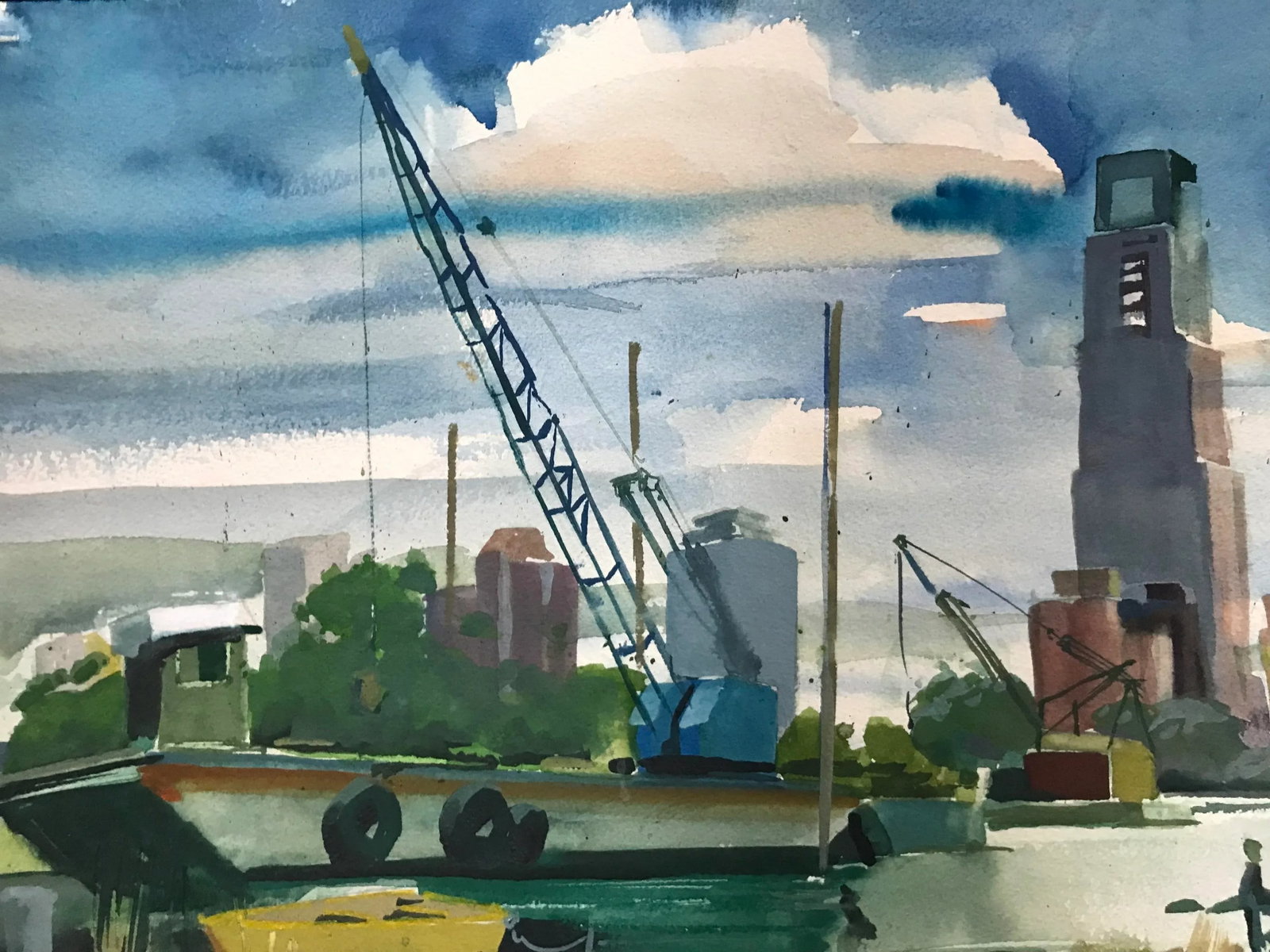 In the Boatyard Original Watercolor Painting - 5