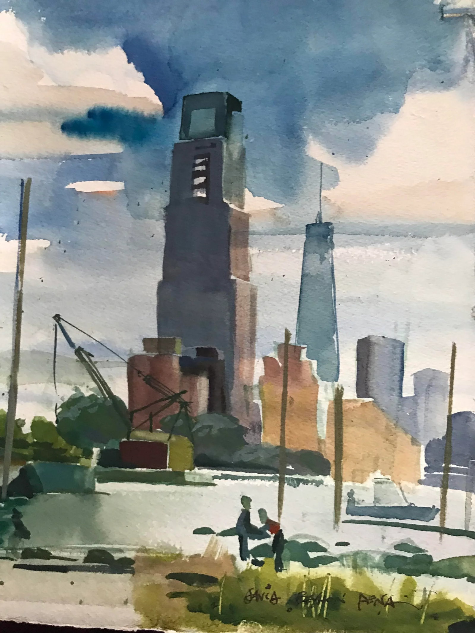 In the Boatyard Original Watercolor Painting - 6