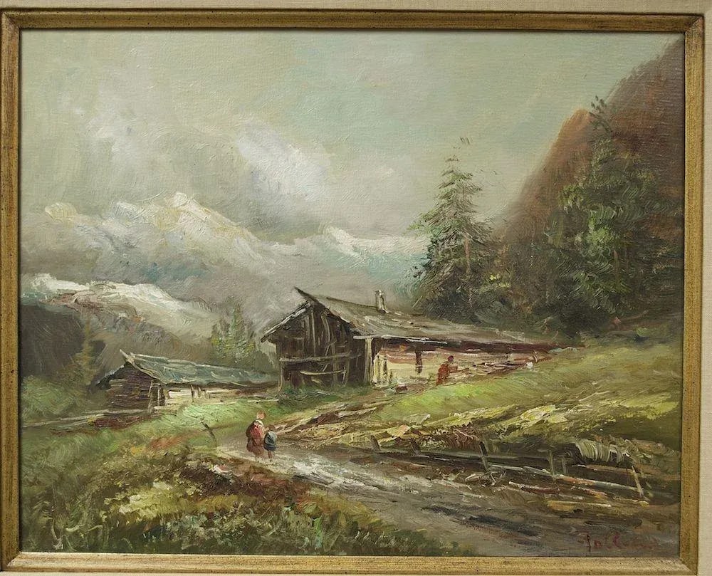 Follini Oil Painting W/Linen Mat Border - 6