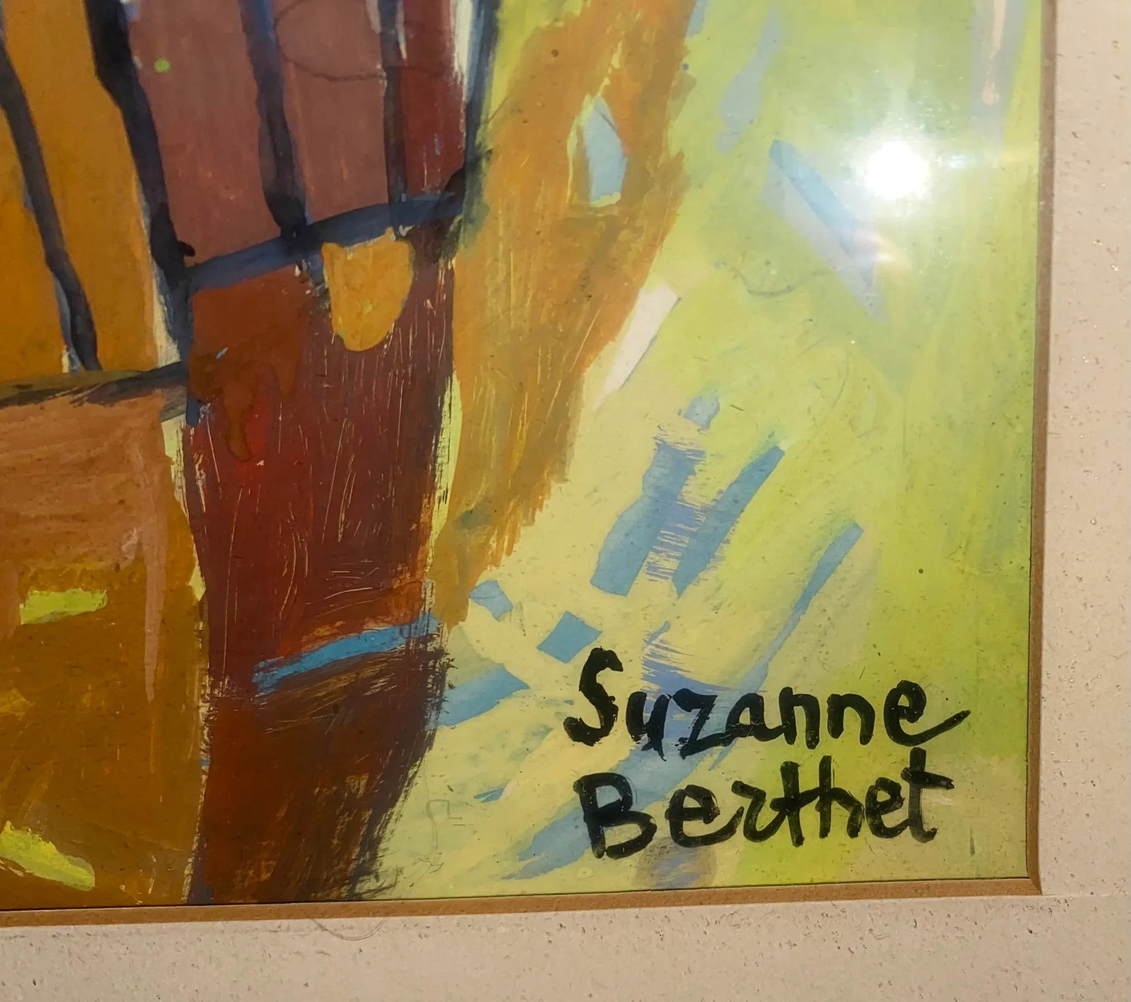 Vintage Mid-Century Modern Cubist Landscape Painting by French Artist Suzanne Berthet - 3