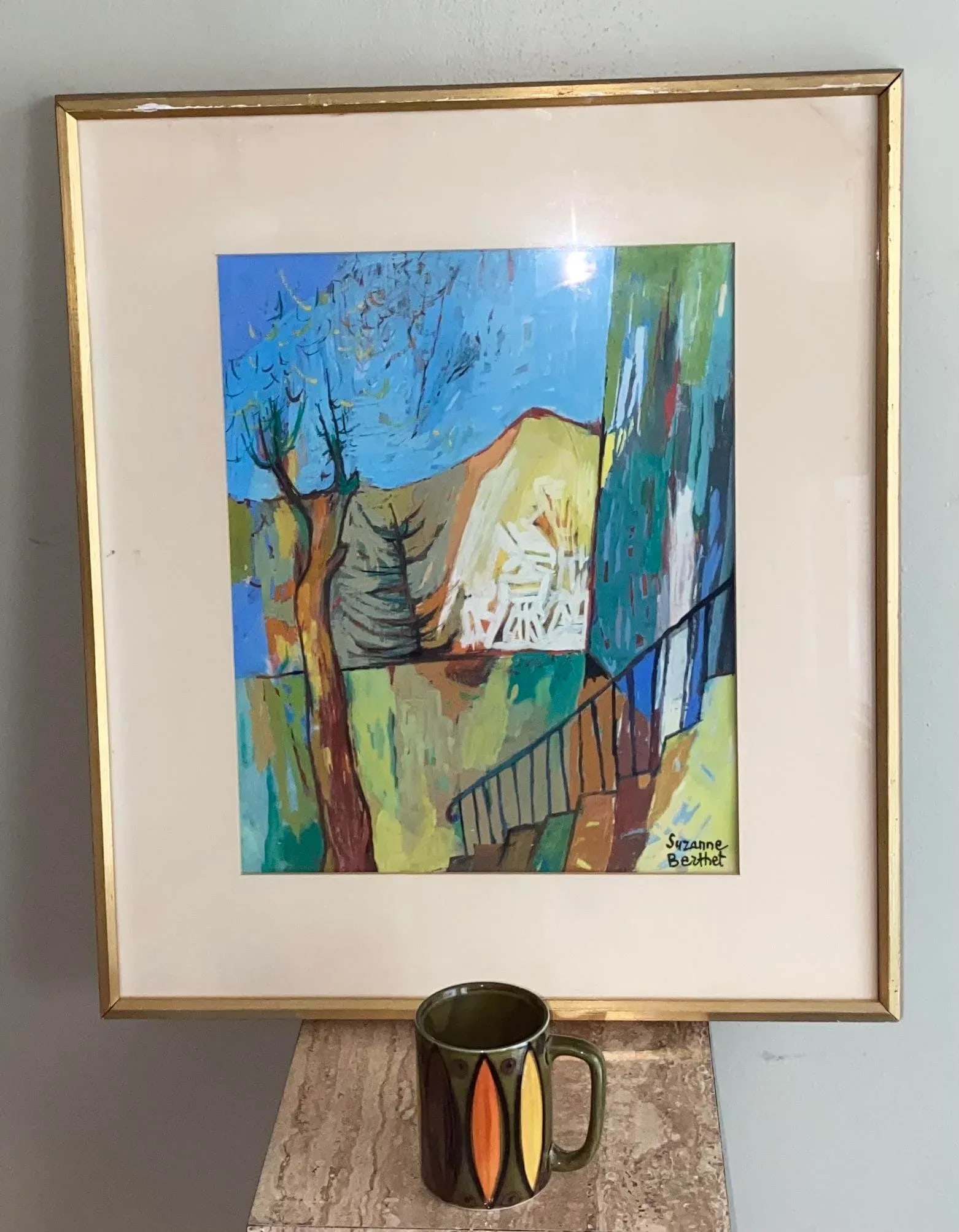 Vintage Mid-Century Modern Cubist Landscape Painting by French Artist Suzanne Berthet - 5