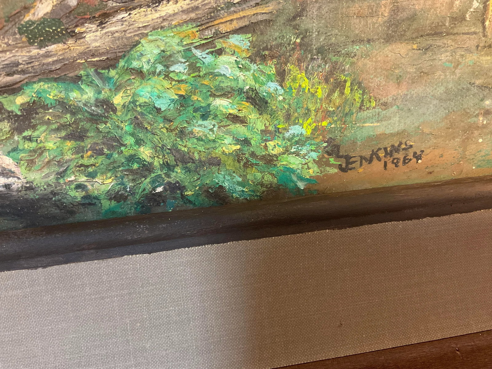 1960s Impressionist Landscape Oil Painting "Imaginary Mountain Woods" by Jenkins - 2