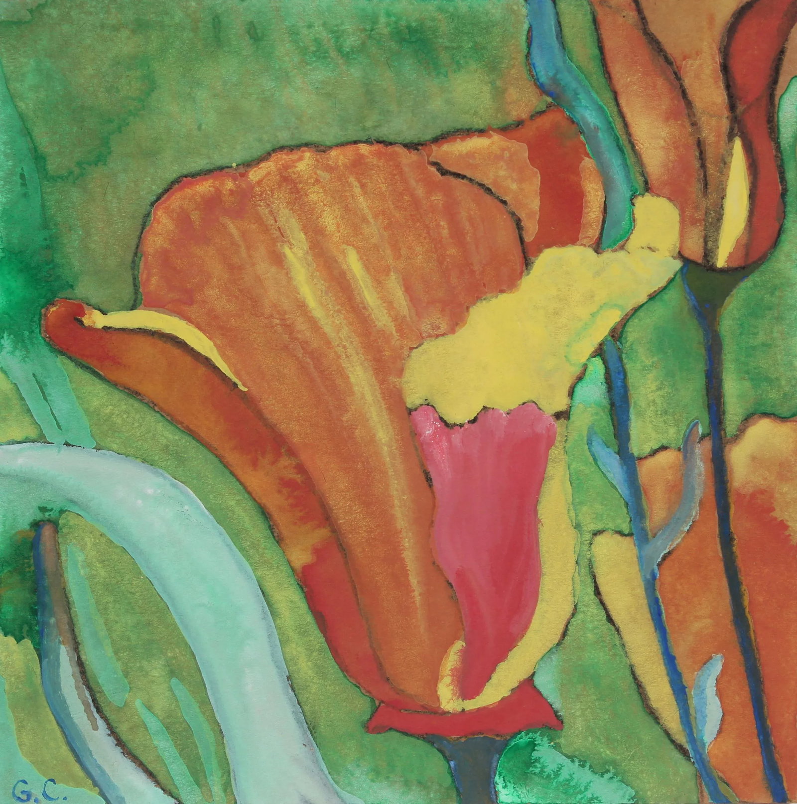 California Poppy, Gouache on Paper, 2016 - 3