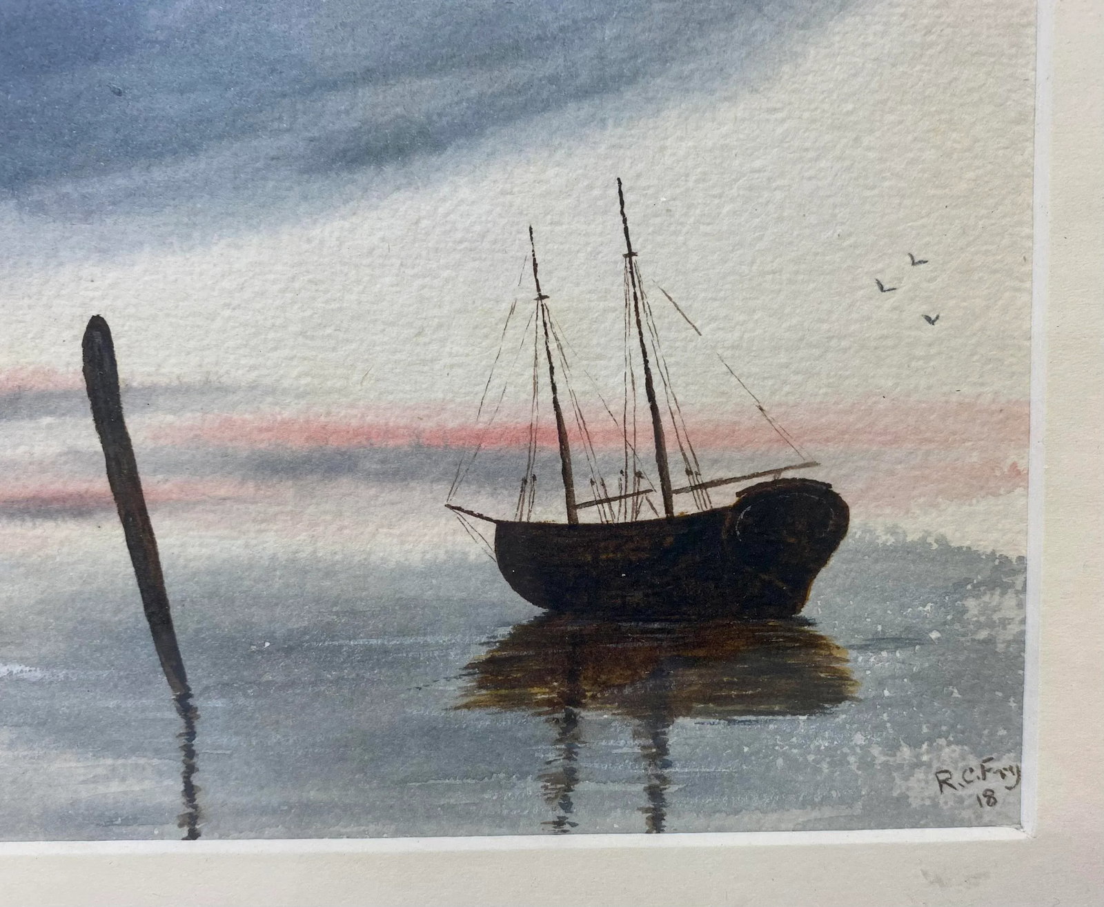 Antique Original Signed Sailboat Watercolor Painting by R C Fry From England - Circa 1918 - 3
