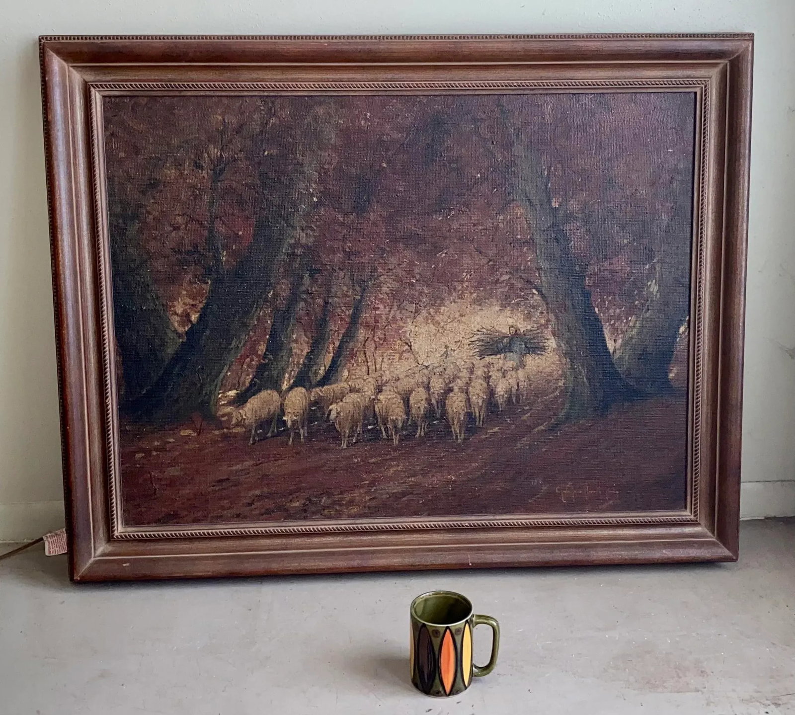 Rare Old Barbizon Style Landscape Painting With Sheep on Burlap Signed - 7
