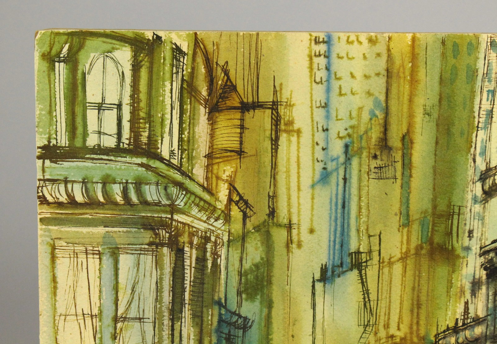 Vintage American School Modernist Urbanist Watercolor Street Scene Painting, Signed Sullivan - 4