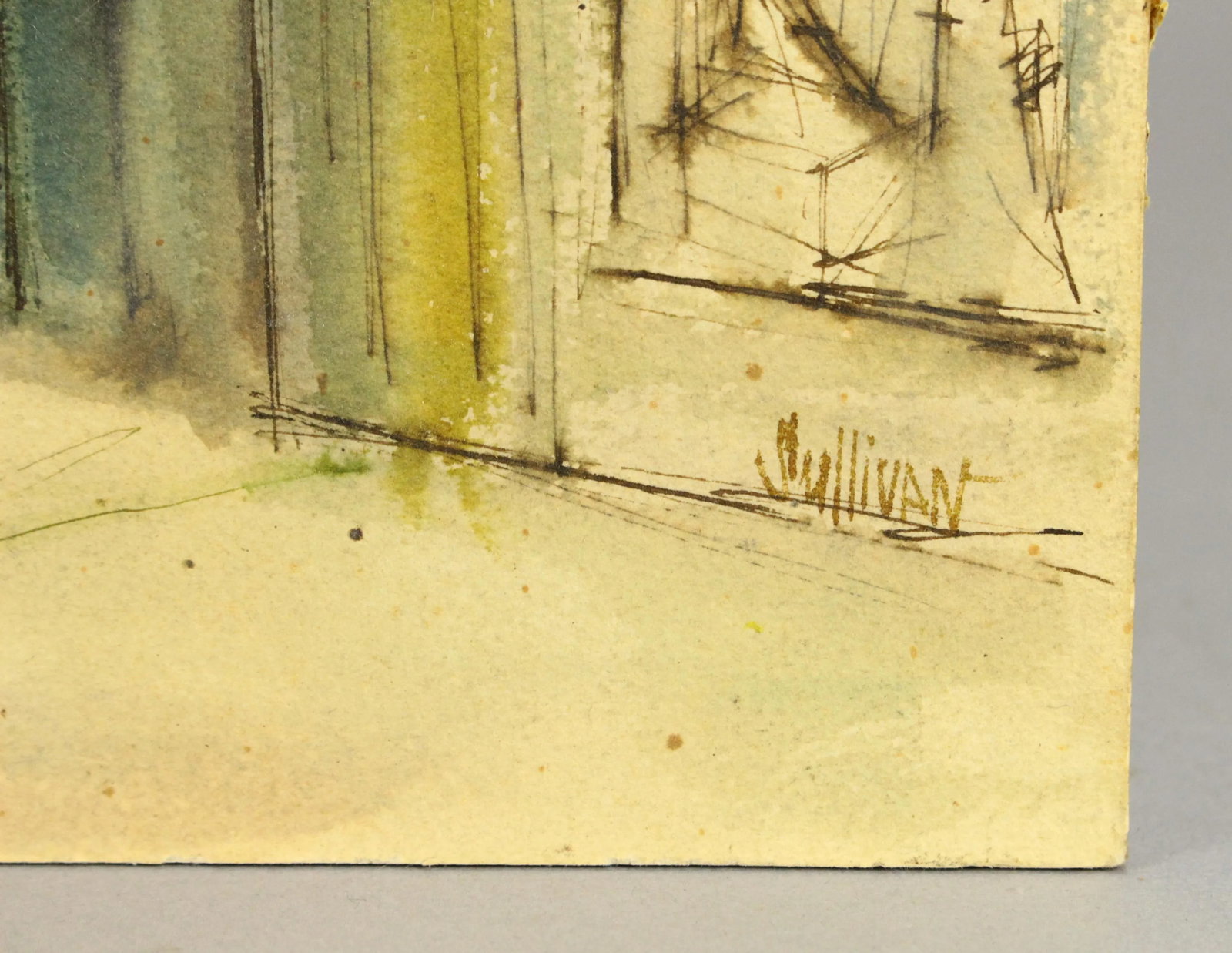 Vintage American School Modernist Urbanist Watercolor Street Scene Painting, Signed Sullivan - 6