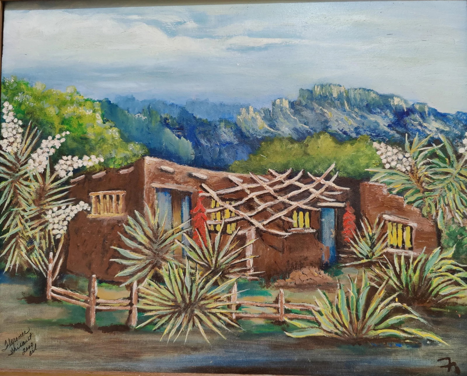 Original Southwest Oil Painting "Ranchero" Landscape Mountain Scene- Signed Florence Thibault - 2