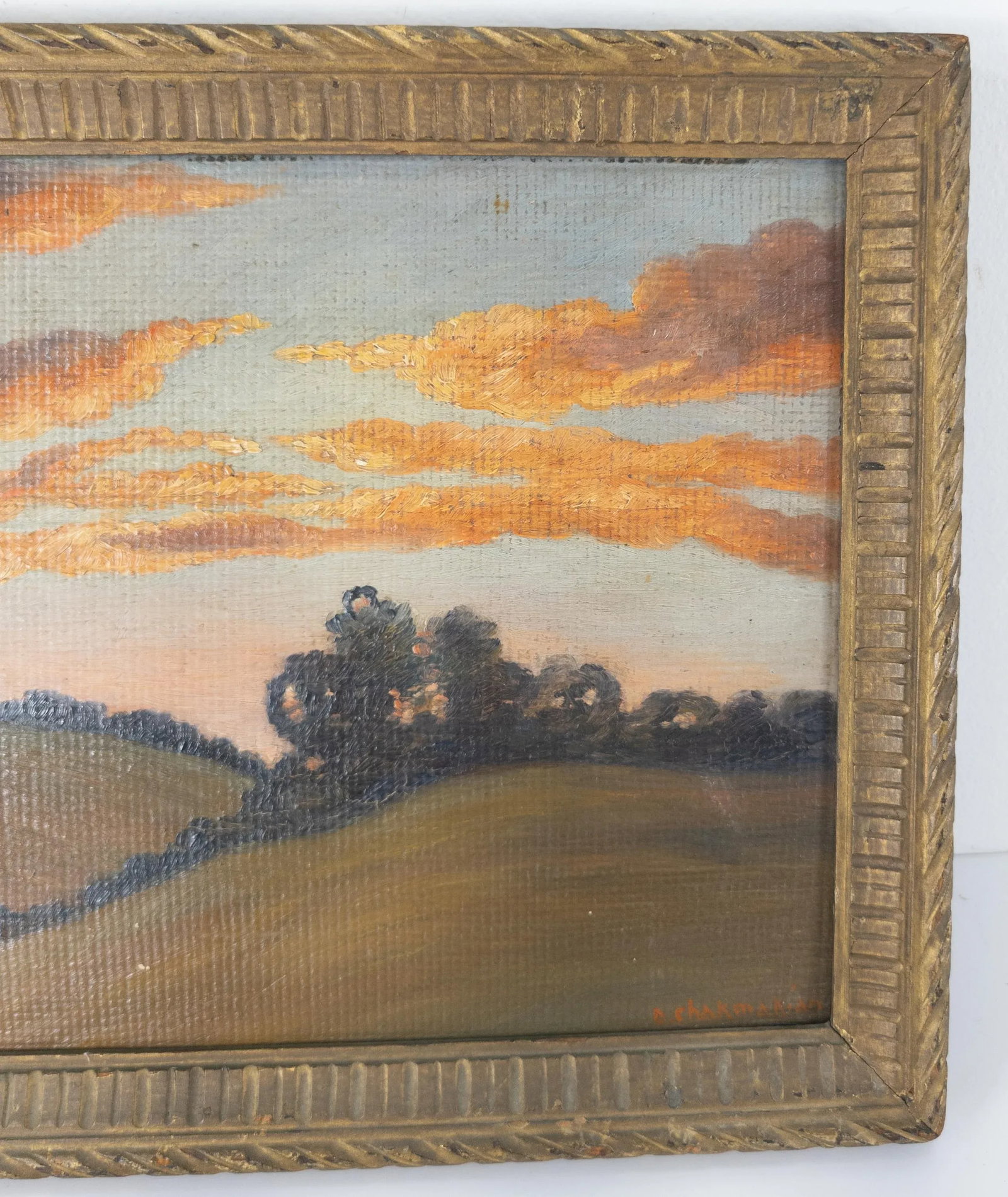 Early 20th Century Folky American Luminist Landscape Painting Signed - 2