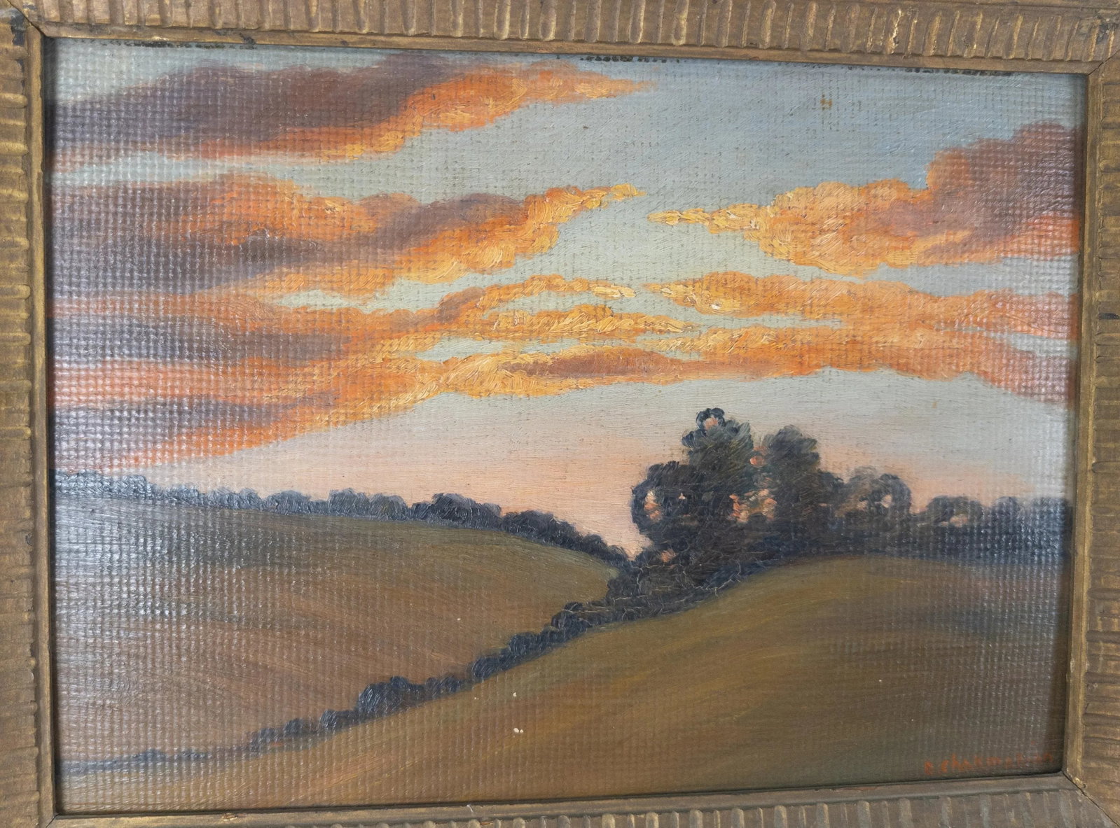 Early 20th Century Folky American Luminist Landscape Painting Signed - 4
