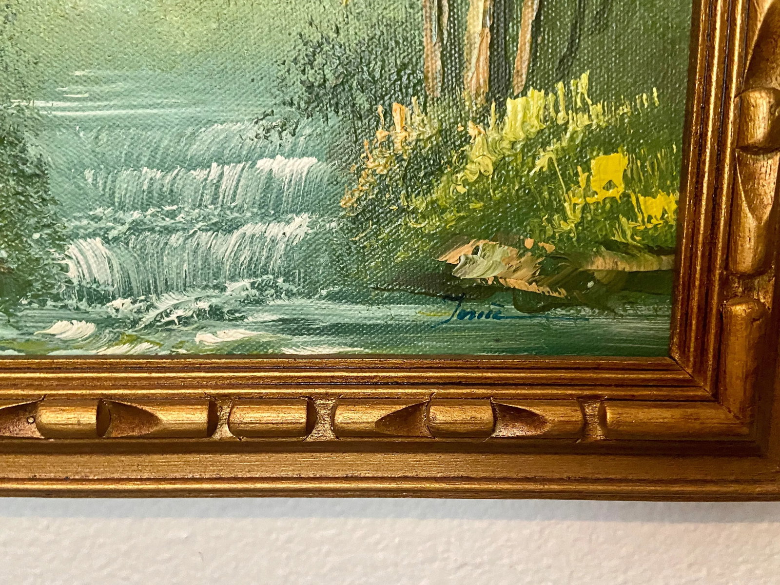 Original Vintage Oil Painting Mountainscape Stream Through the Woods - 2