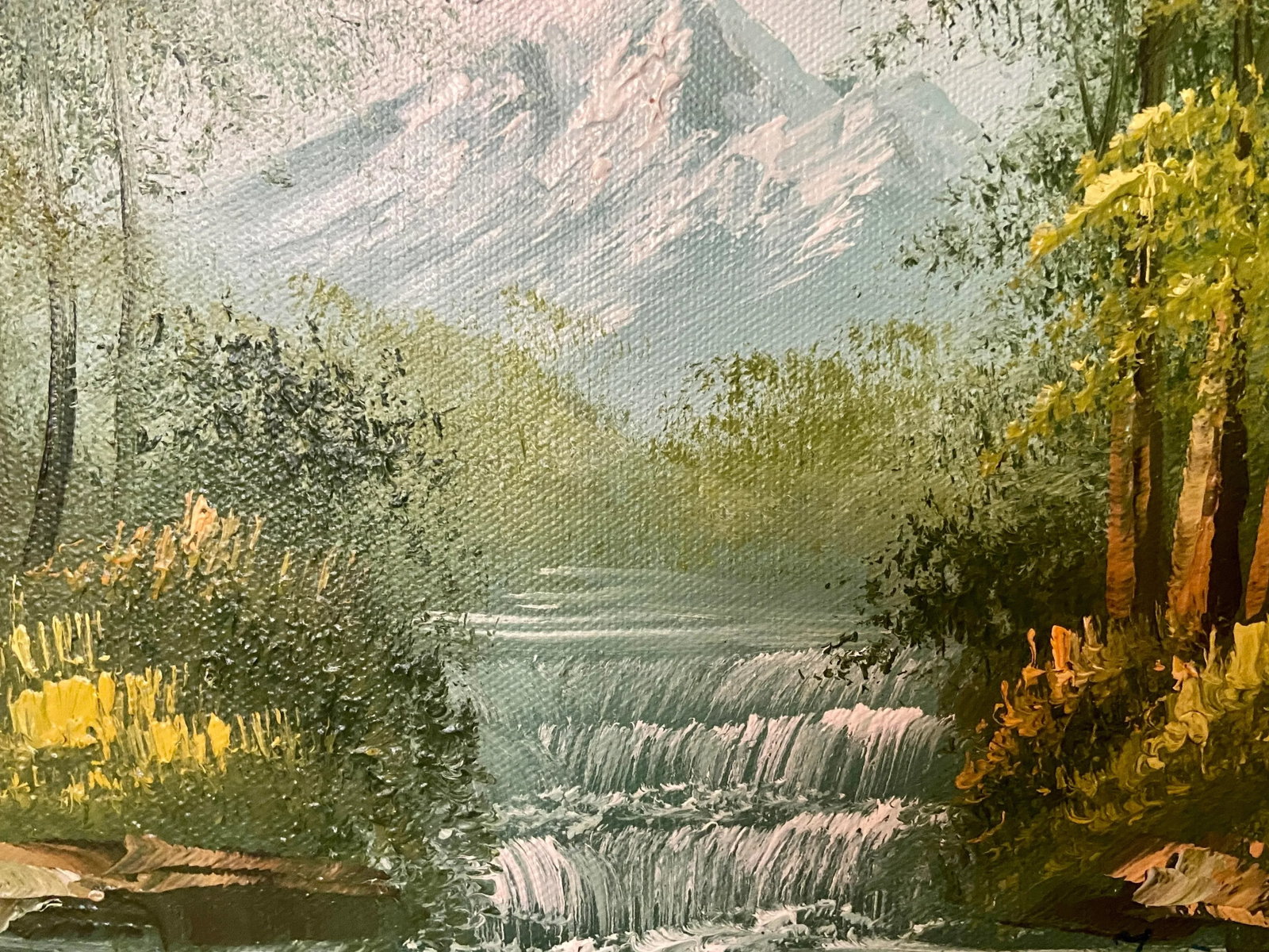 Original Vintage Oil Painting Mountainscape Stream Through the Woods - 4