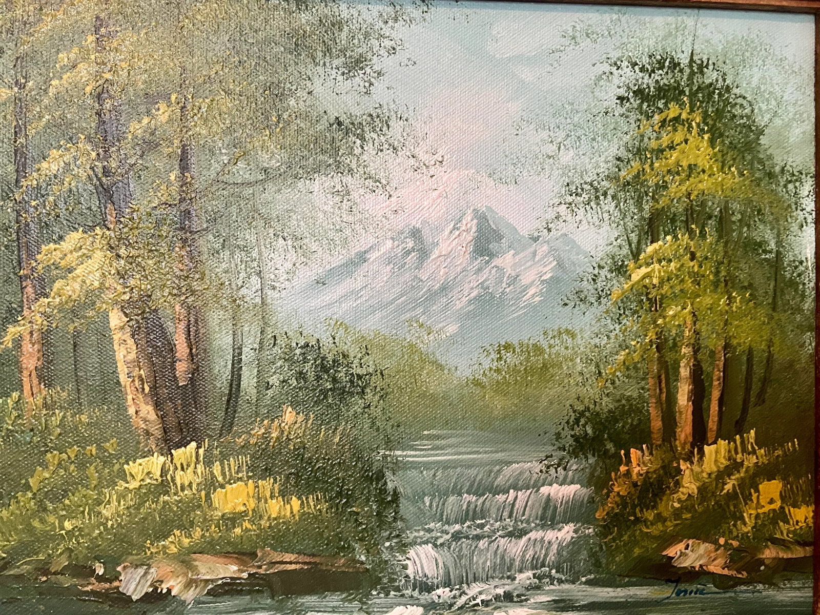 Original Vintage Oil Painting Mountainscape Stream Through the Woods - 5