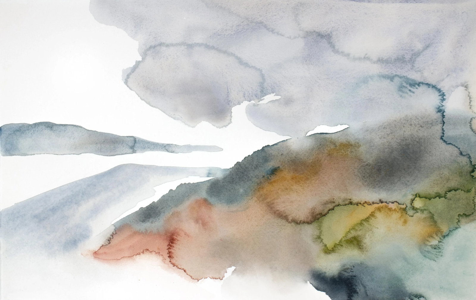 "Autumnal No. 7" Contemporary Original Abstract Mountain Landscape Watercolor Painting by Elizabeth: Original watercolor painting on 140 lb Arches cold press paper Artist: Elizabeth Becker Year: 2023 Image and Paper Size: 10.25" x 16" Signed on front Condition: Imperfections: No Imperfections