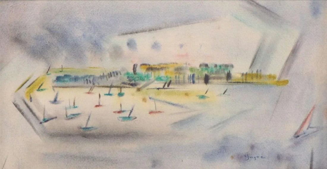 Original Vintage Signed Yngve H. Olsen Landscape Watercolor Painting - 2